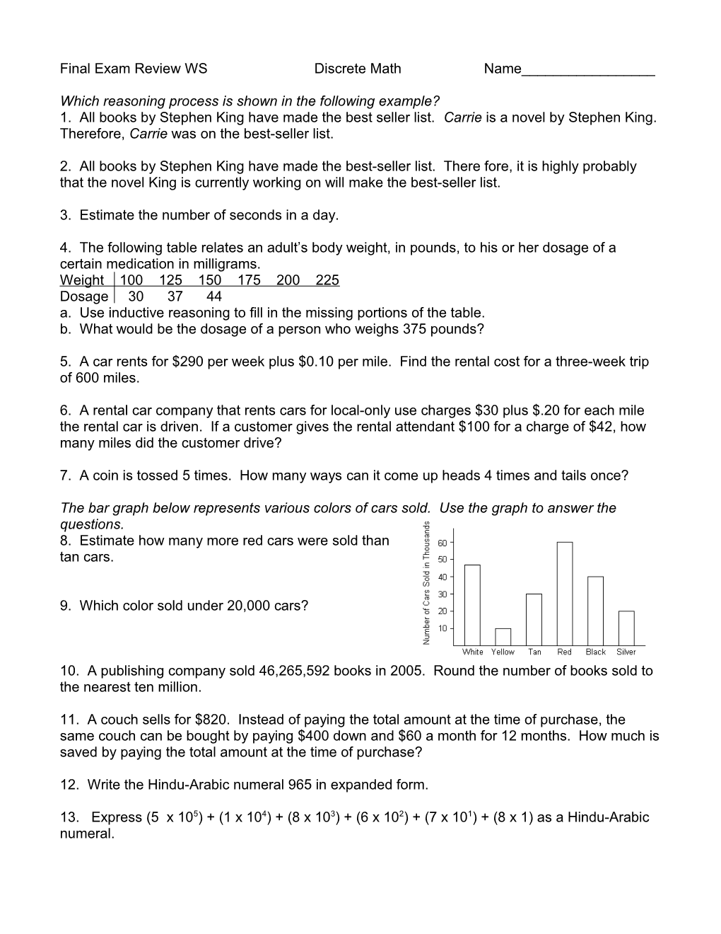 Final Exam Review WS