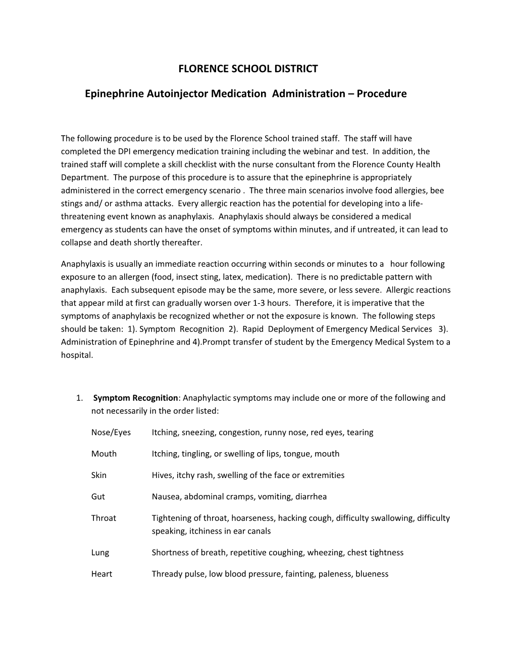 Epinephrine Autoinjector Medication Administration Procedure