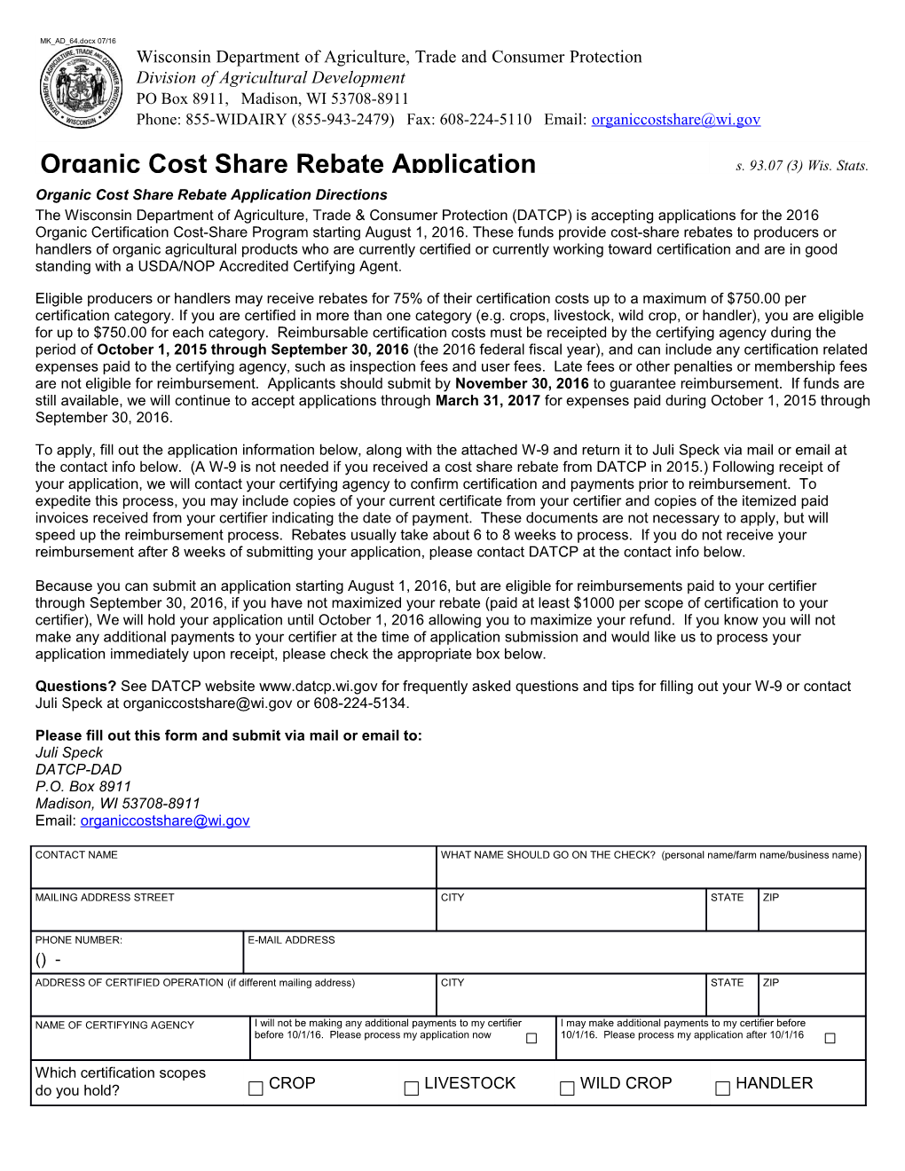 Organic Cost Share Rebate Application Directions