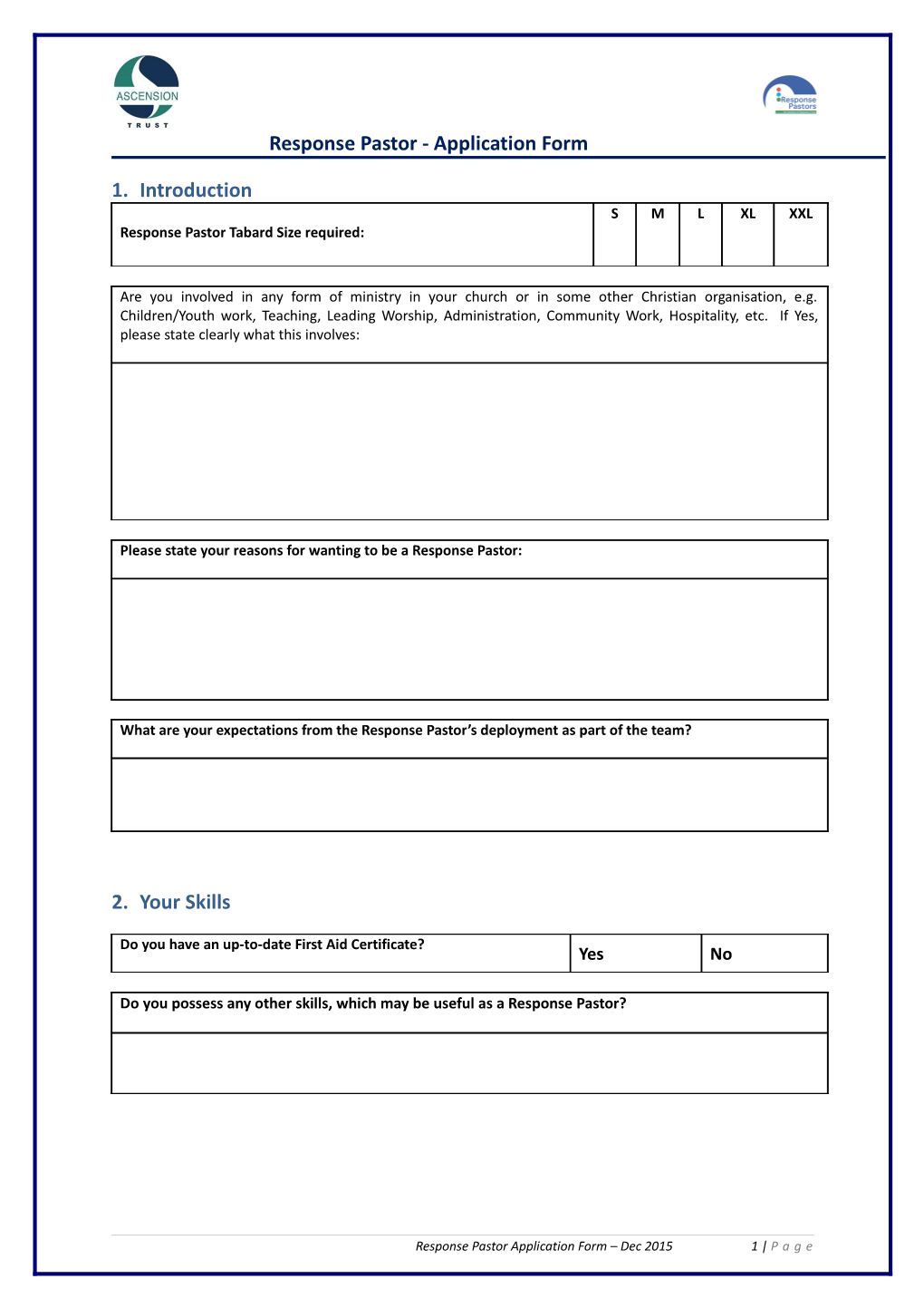 Response Pastor - Application Form