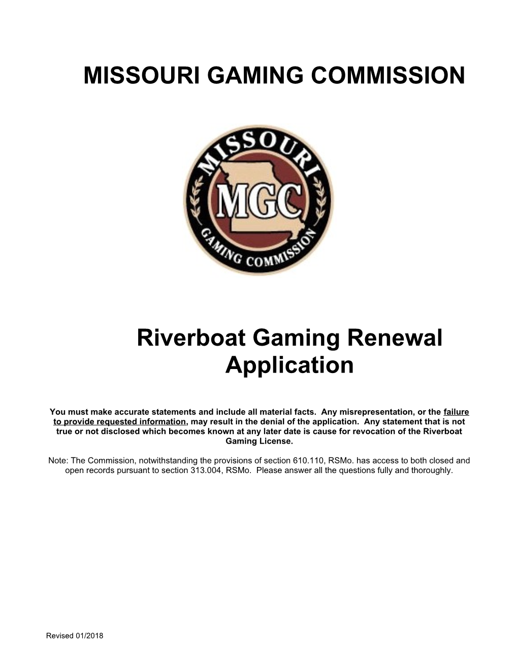 Riverboat Gaming Renewal Application
