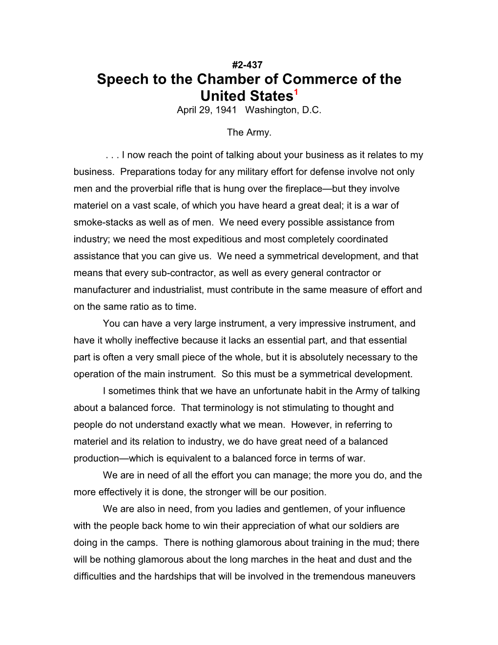 Speech to the Chamber of Commerce of the United States1