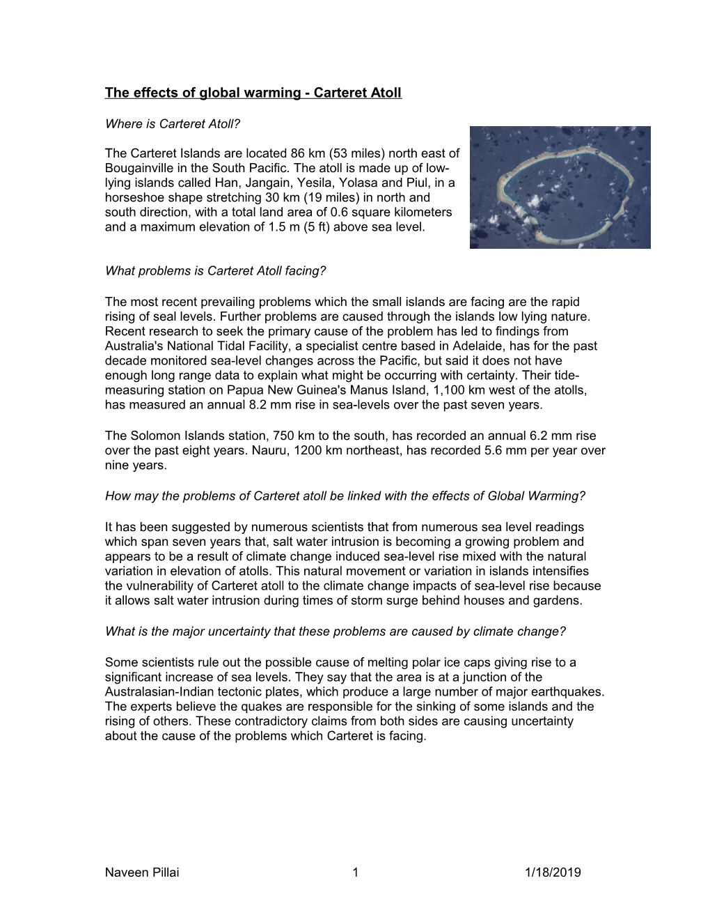 The Effects of Global Warming - Carteret Atoll