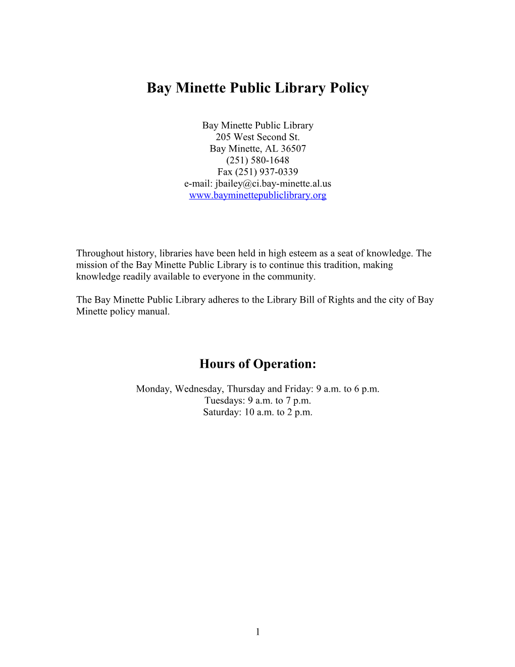 Bay Minette Public Library Policy