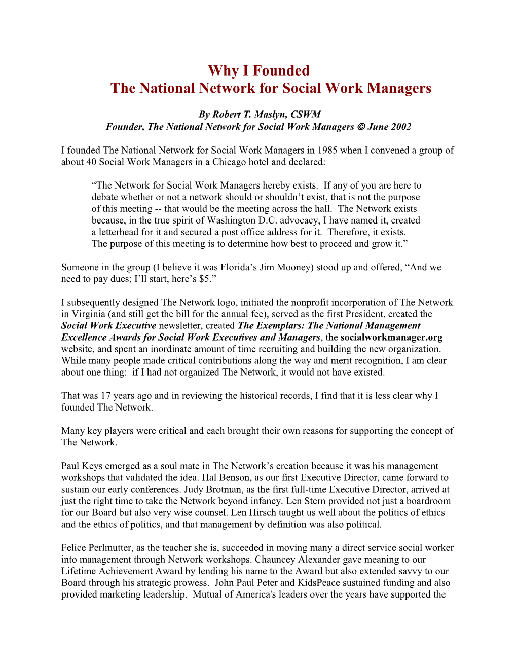 Why I Foundedthe National Network for Social Work Managers