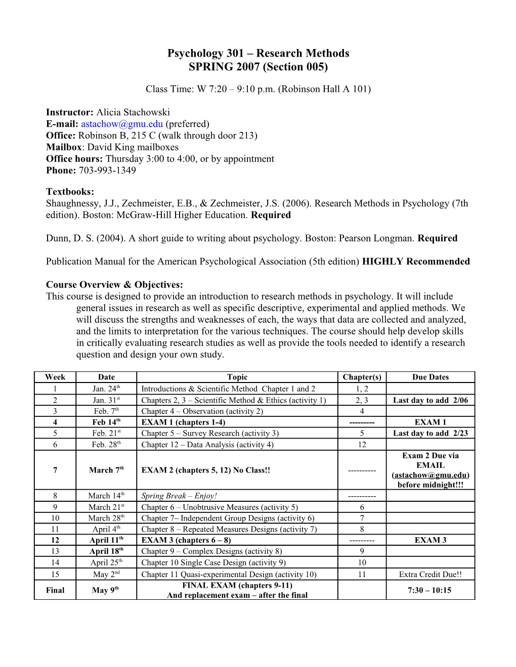 Psychology 301 Research Methods