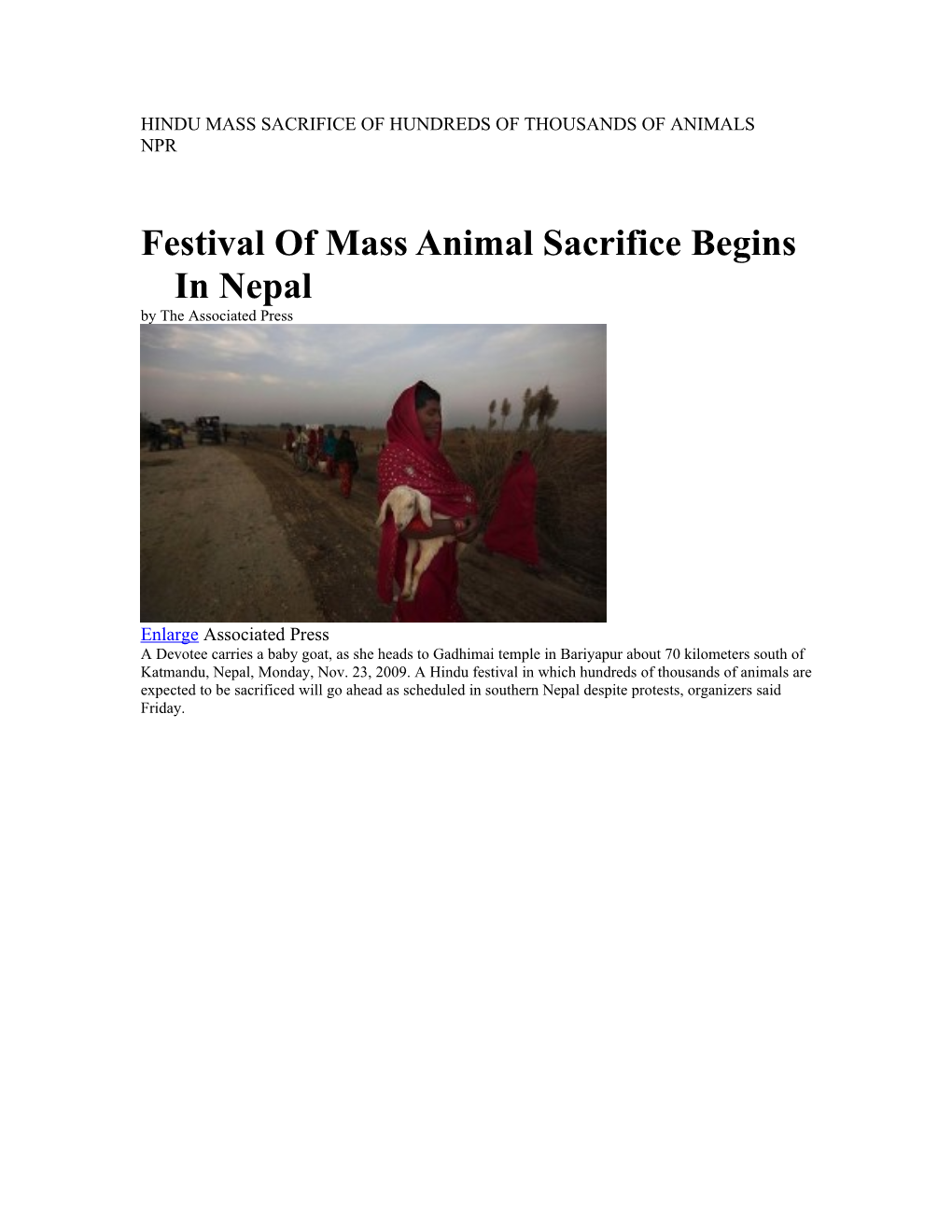 Festival of Mass Animal Sacrifice Begins in Nepal