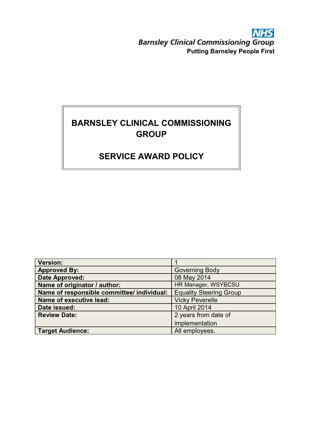 Barnsley Clinical Commissioning Group S Service Award Policy