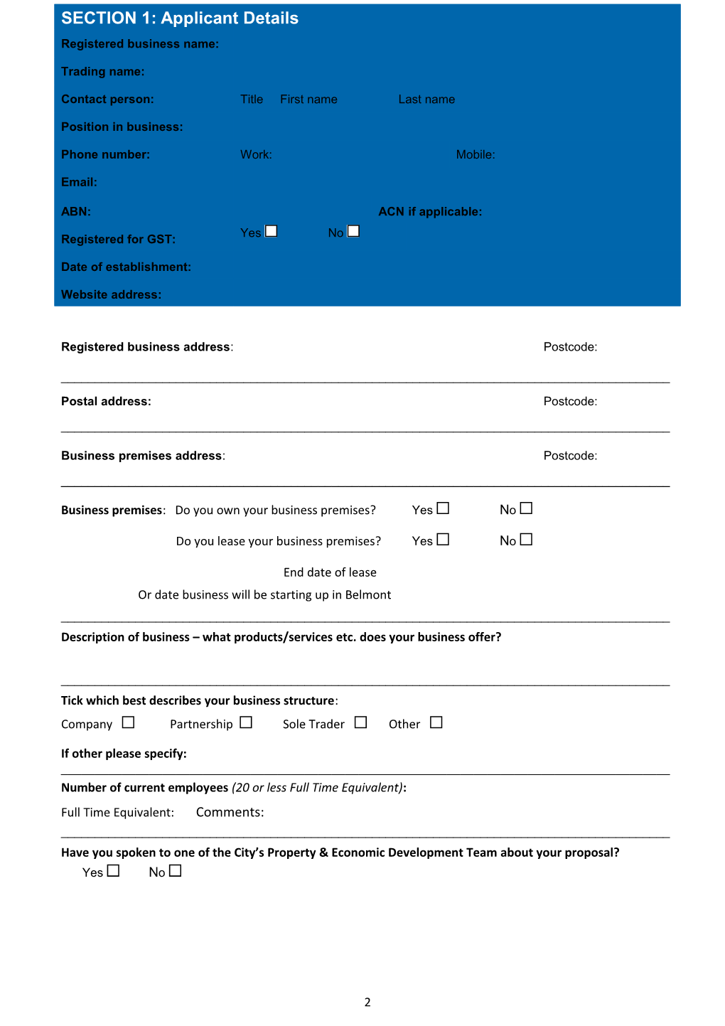 Belmont Business Innovation Grant Application Form