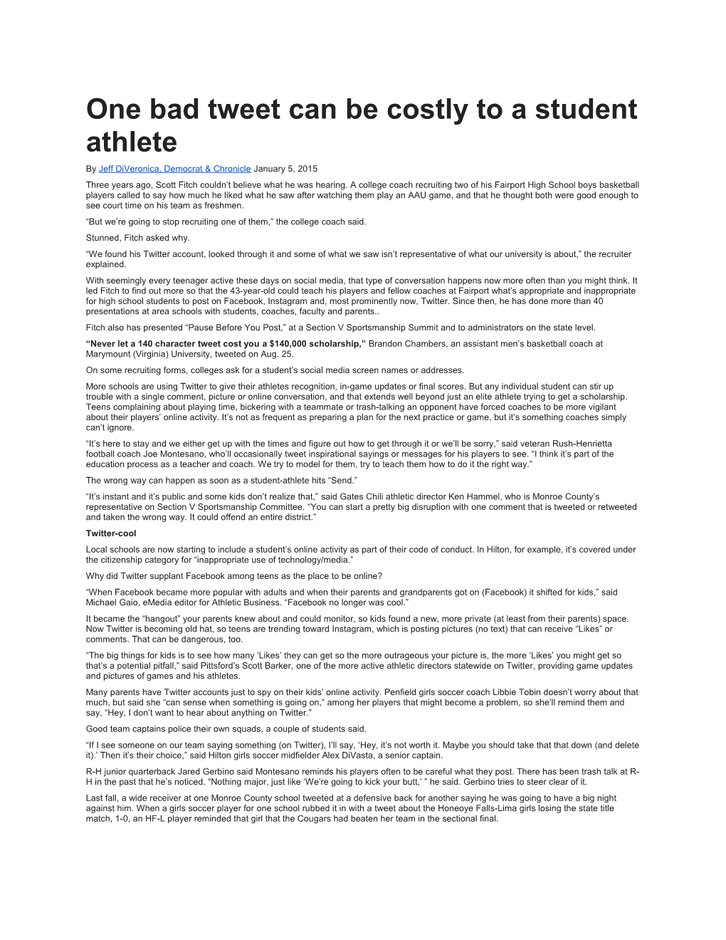 Onebadtweetcan Be Costly to a Student Athlete