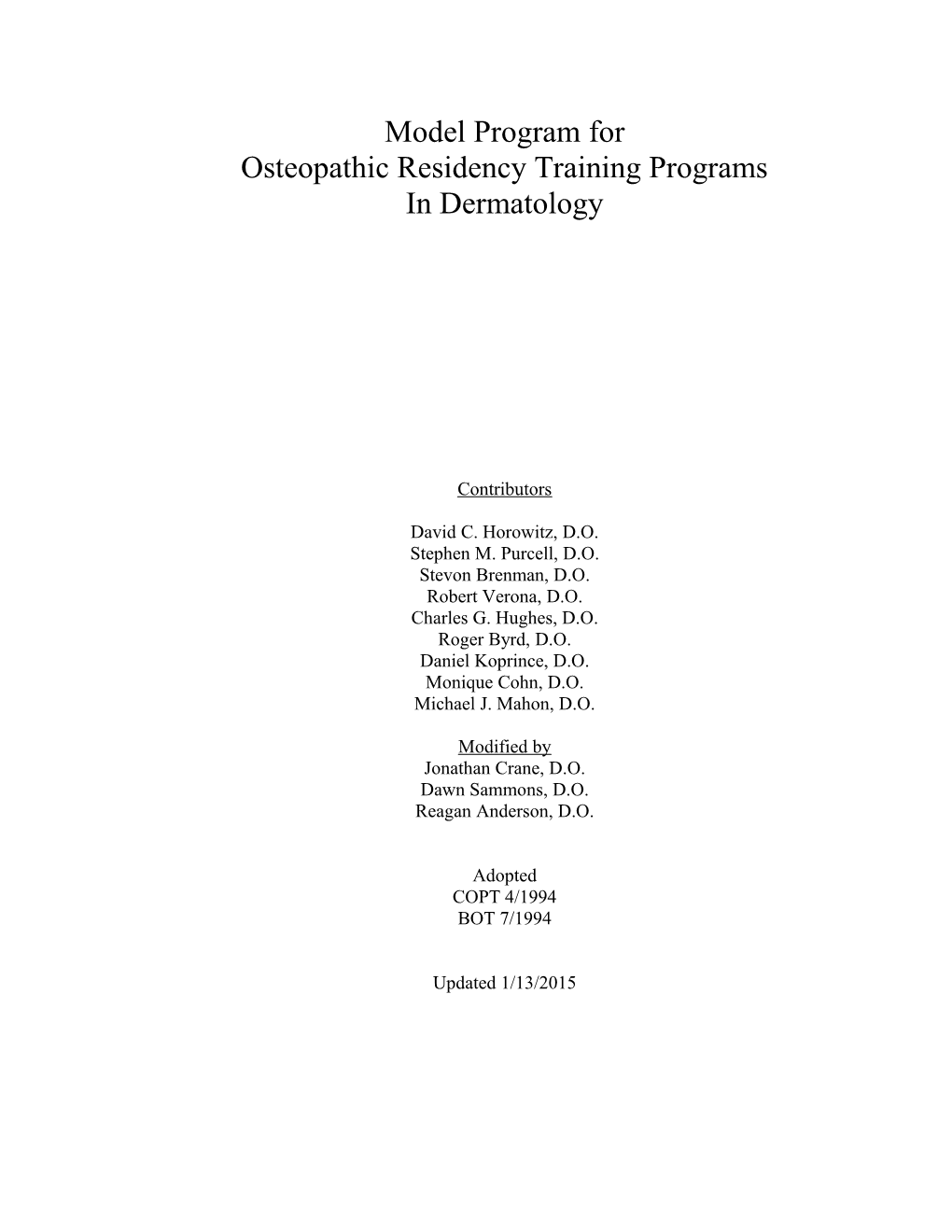 Osteopathic Residency Training Programs