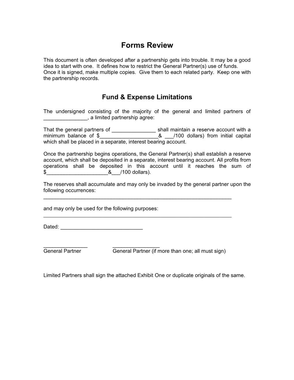 Fund & Expense Limitations