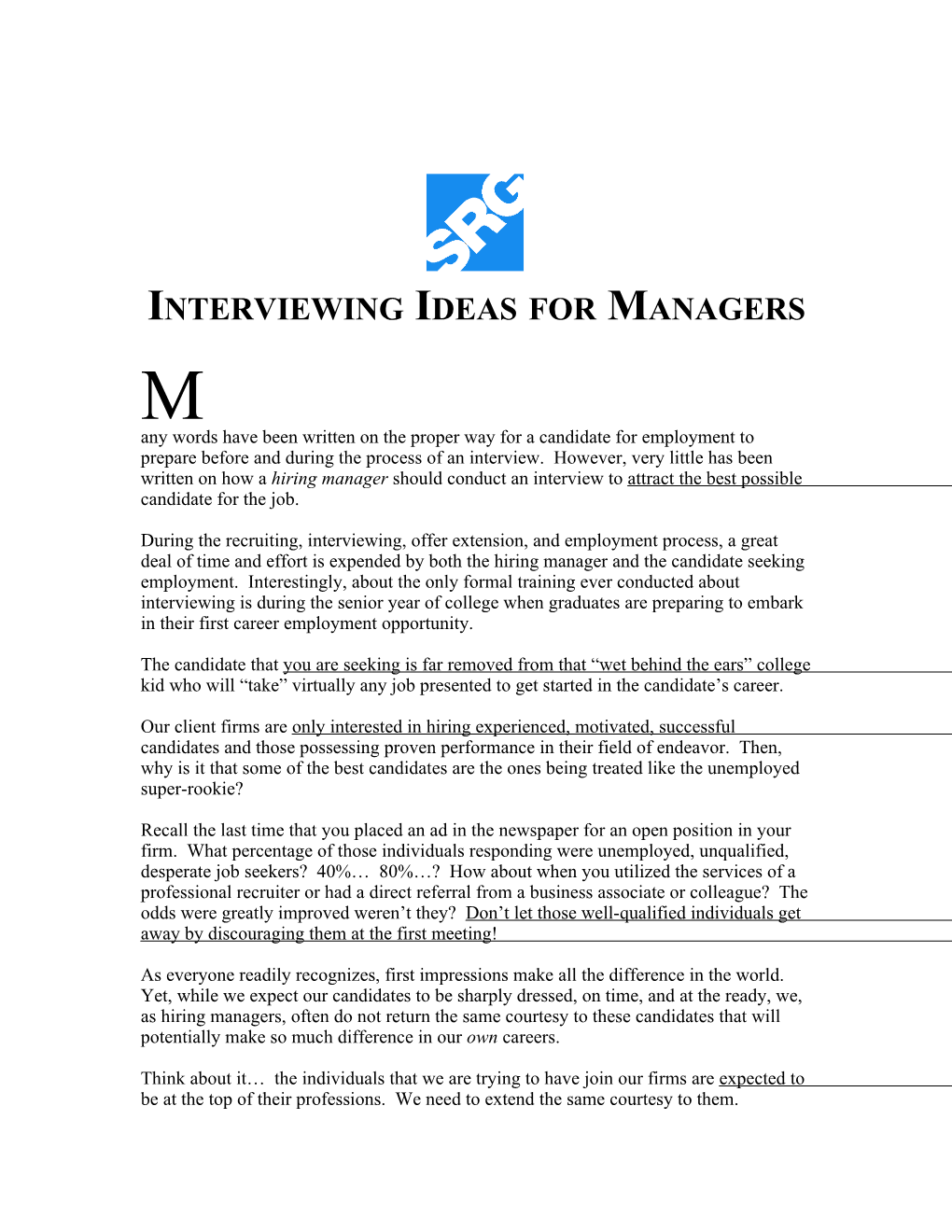 Interviewing Ideas for Managers