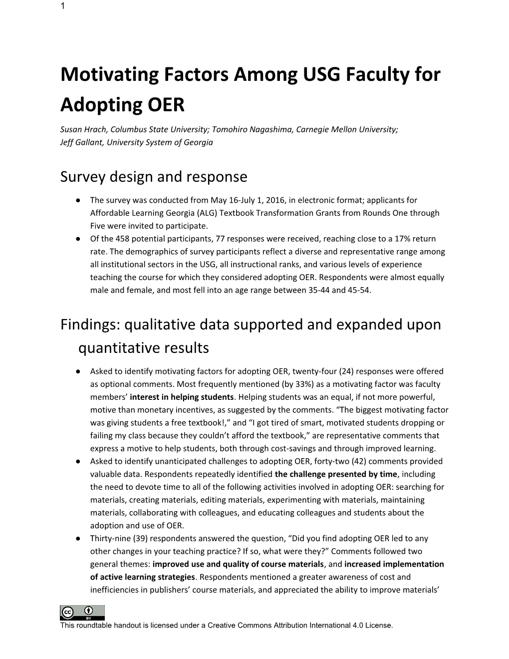 Motivating Factors Among USG Faculty for Adopting OER