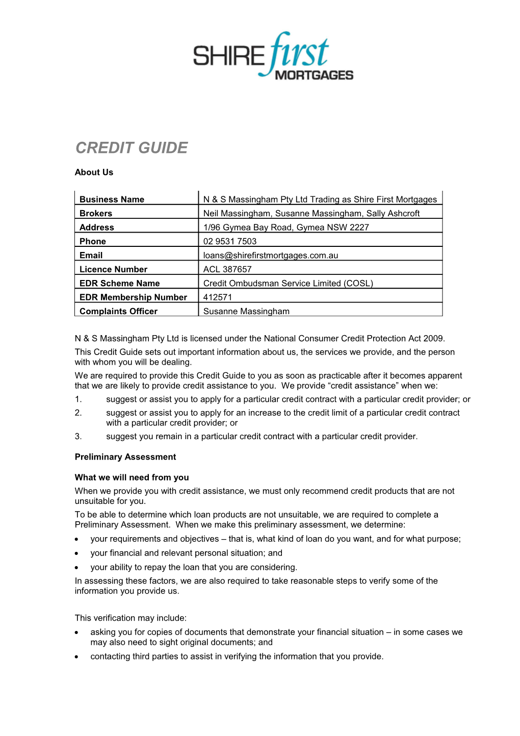 Credit Guide - NCCP - Credit Contract - Top 6 Credit Providers (D1182867)