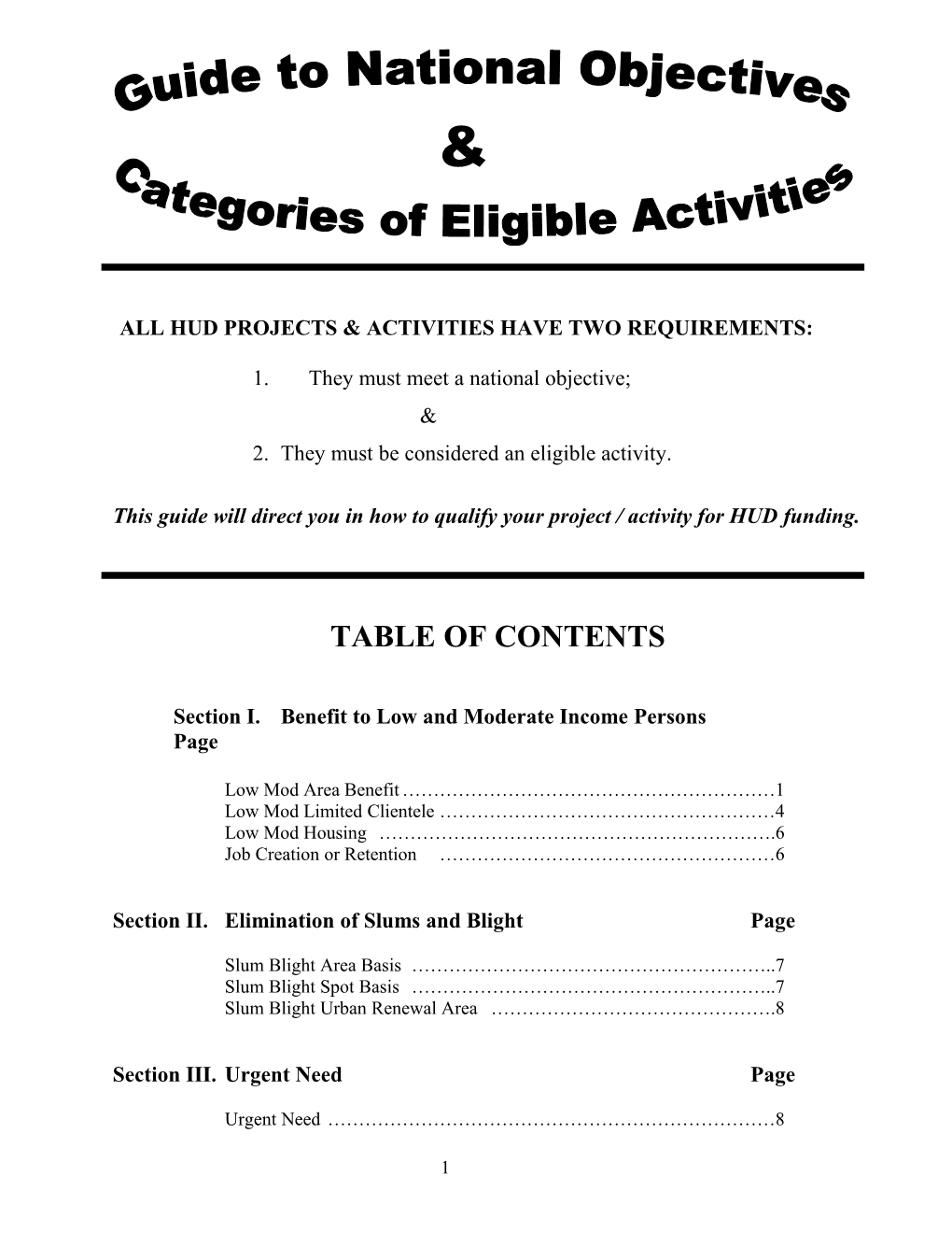 Categories of Eligible Activites (24Cfr570