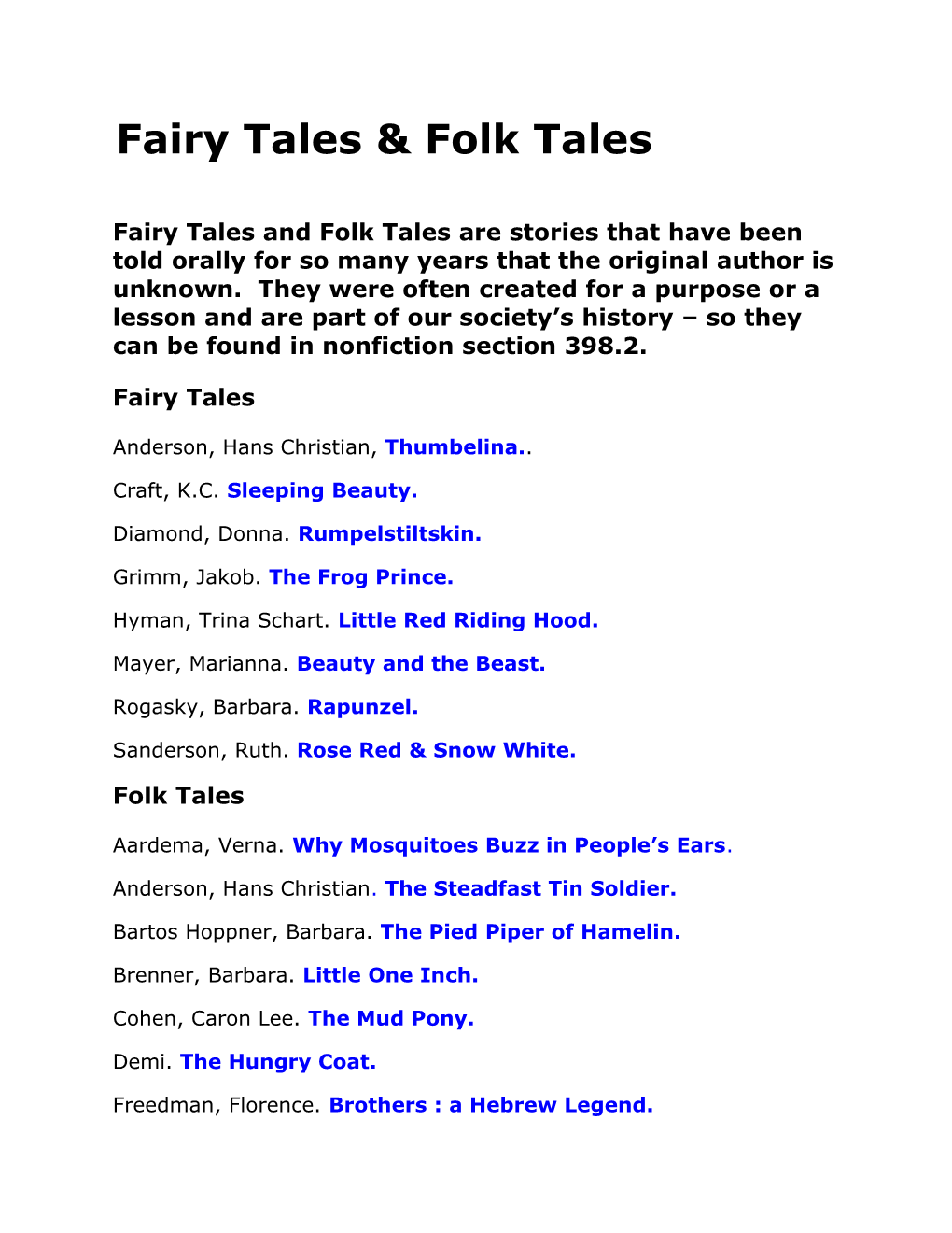 Fairy Tales & Folk Tales