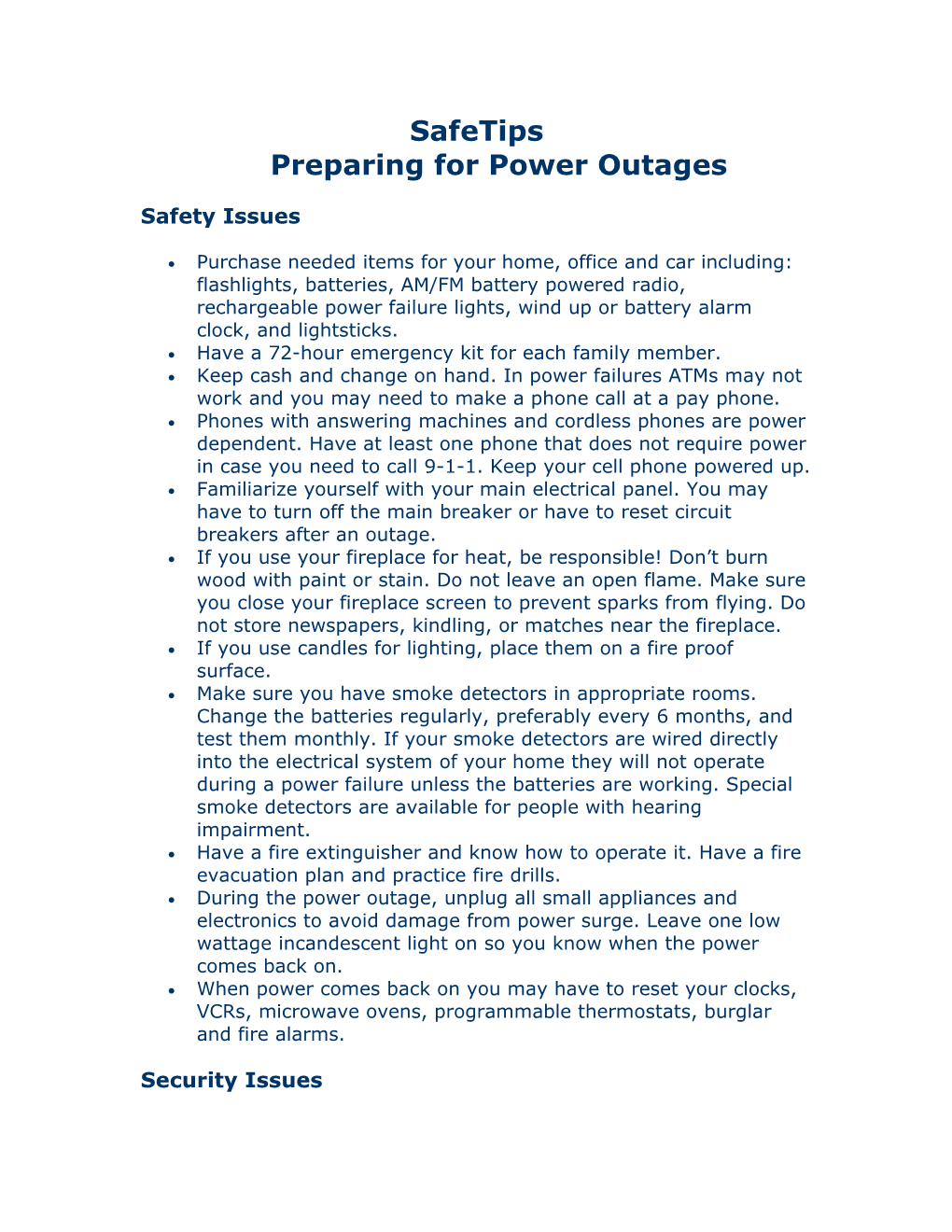 Safetipspreparing for Power Outages