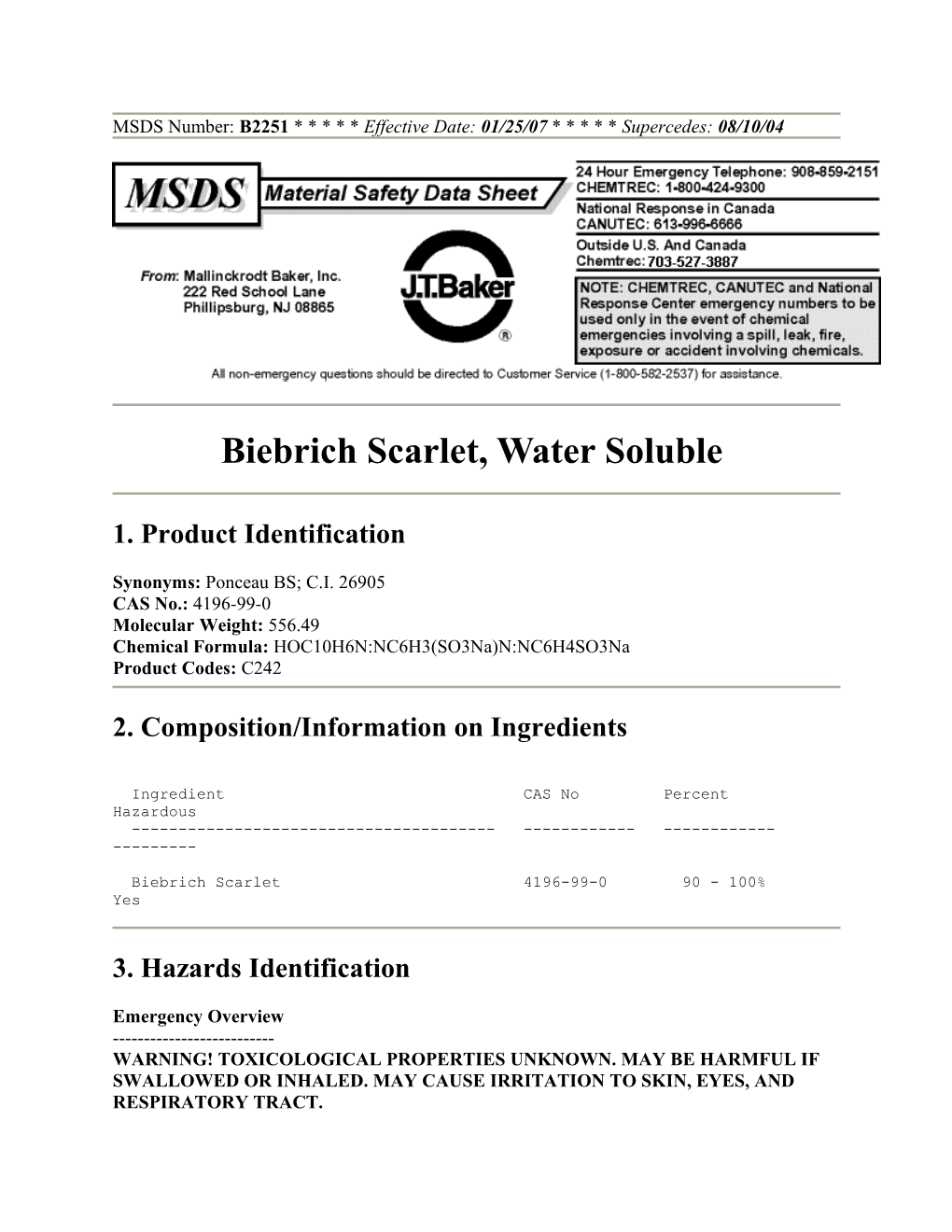 Biebrich Scarlet, Water Soluble