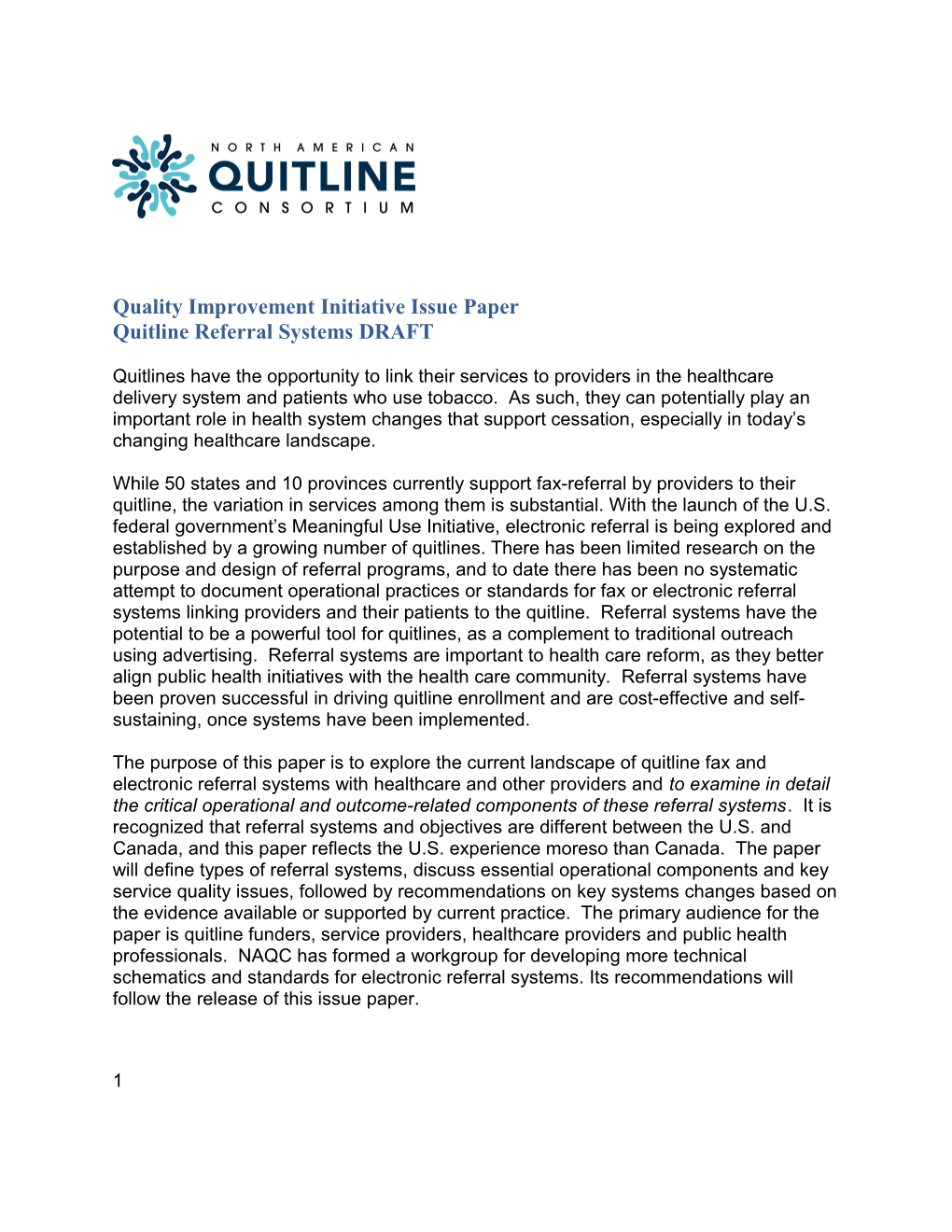 Quality Improvement Initiative Issue Paper