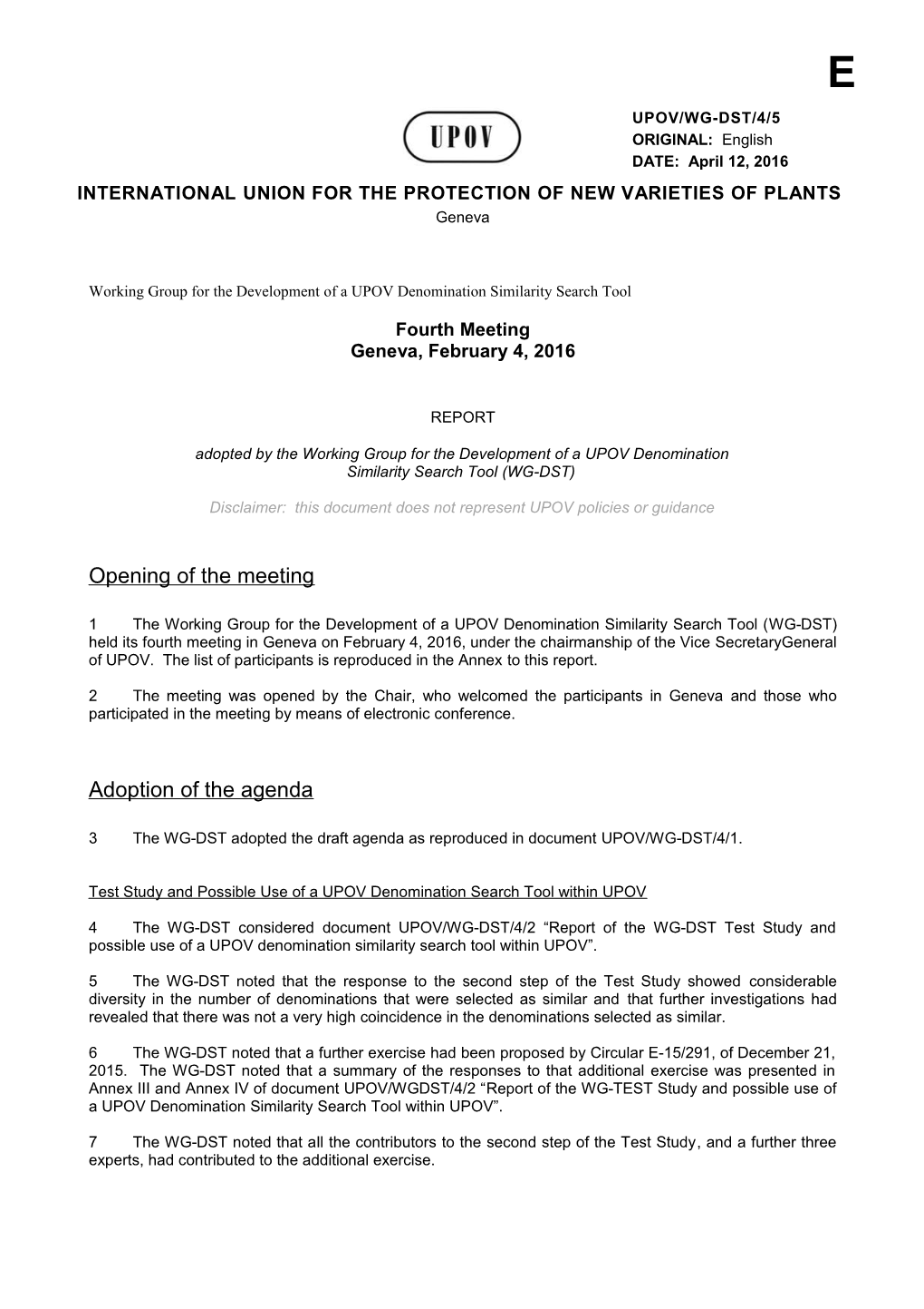 Working Group for the Development of a UPOV Denomination Similarity Search Tool