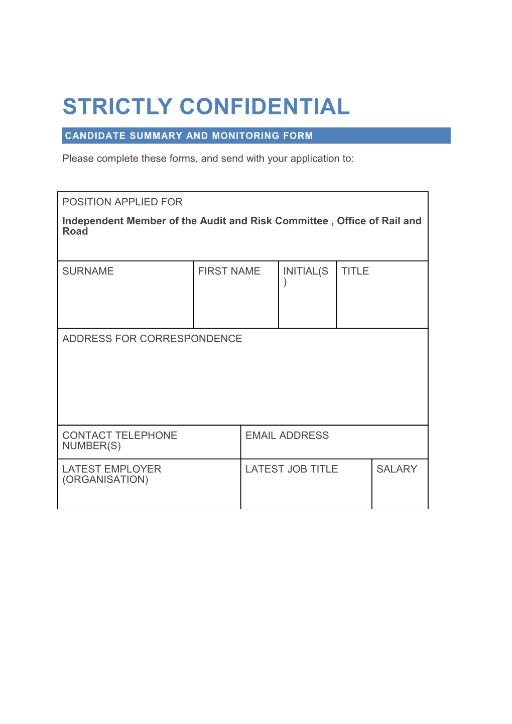 Candidate Summary and Monitoring Form