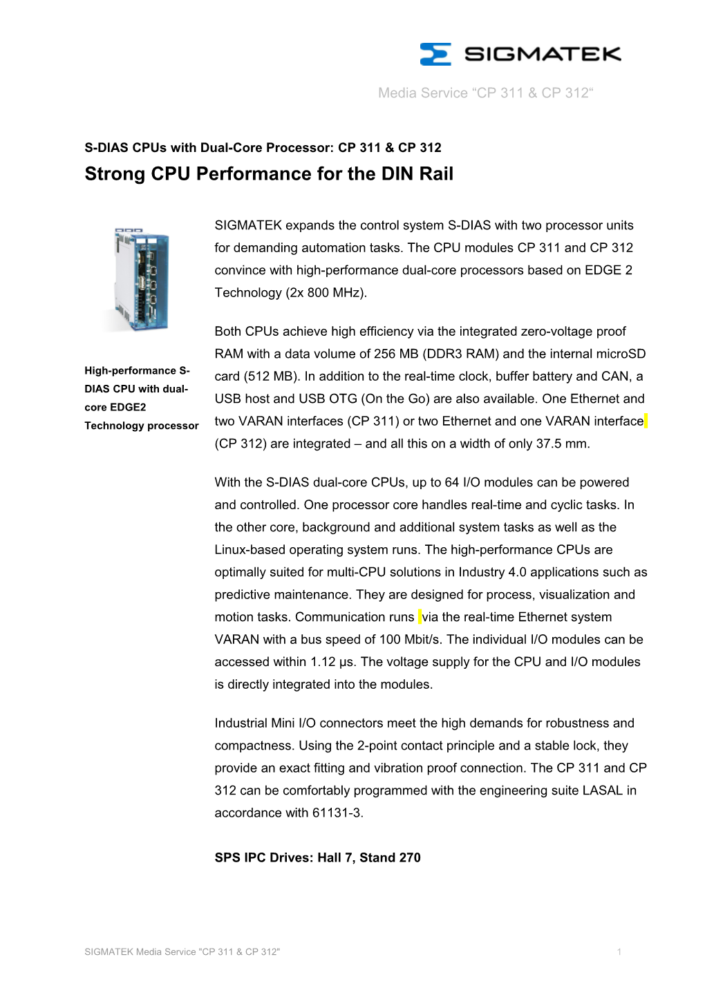 S-DIAS Cpus with Dual-Core Processor:CP 311 & CP 312