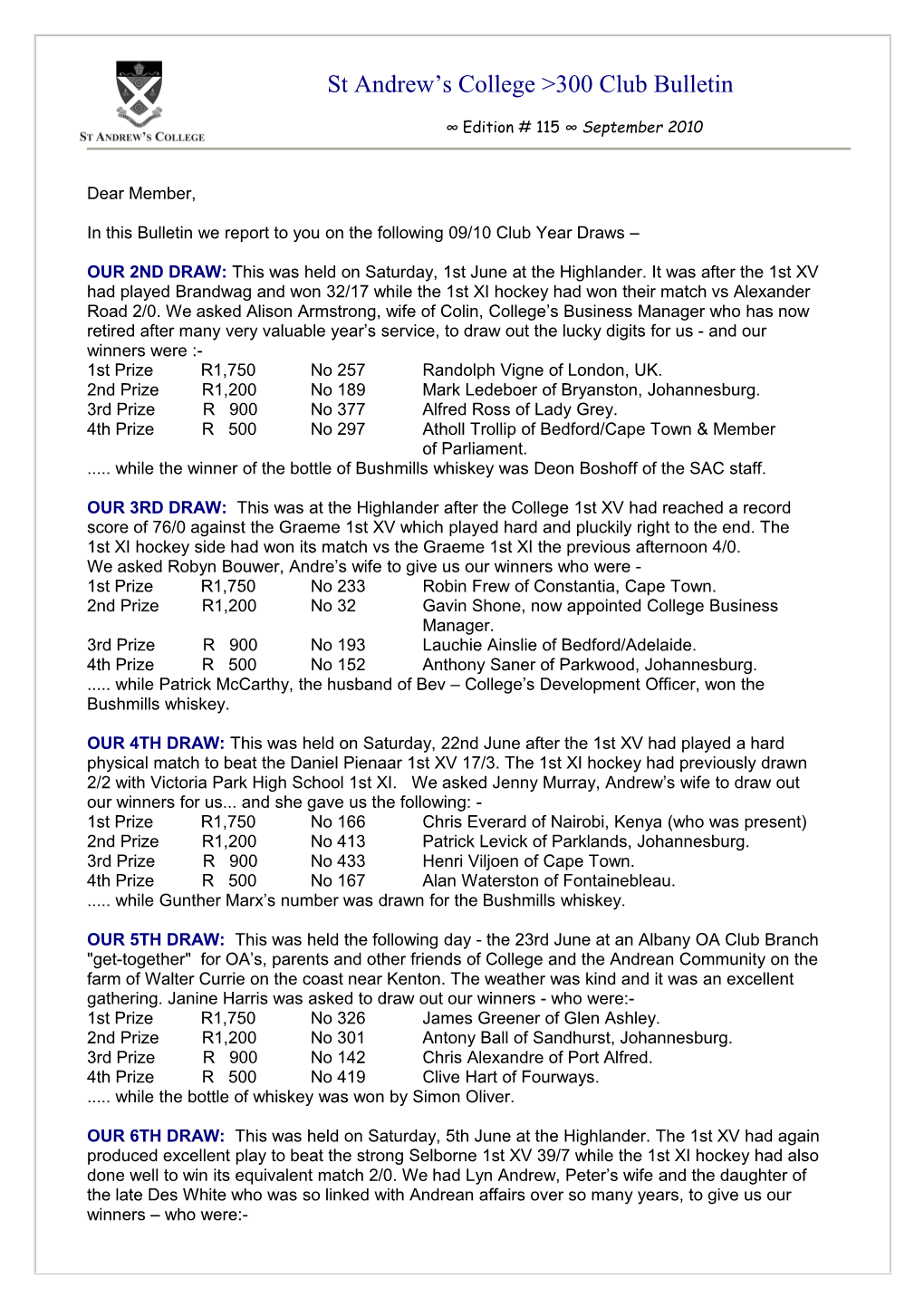 St Andrew S College 300 Club