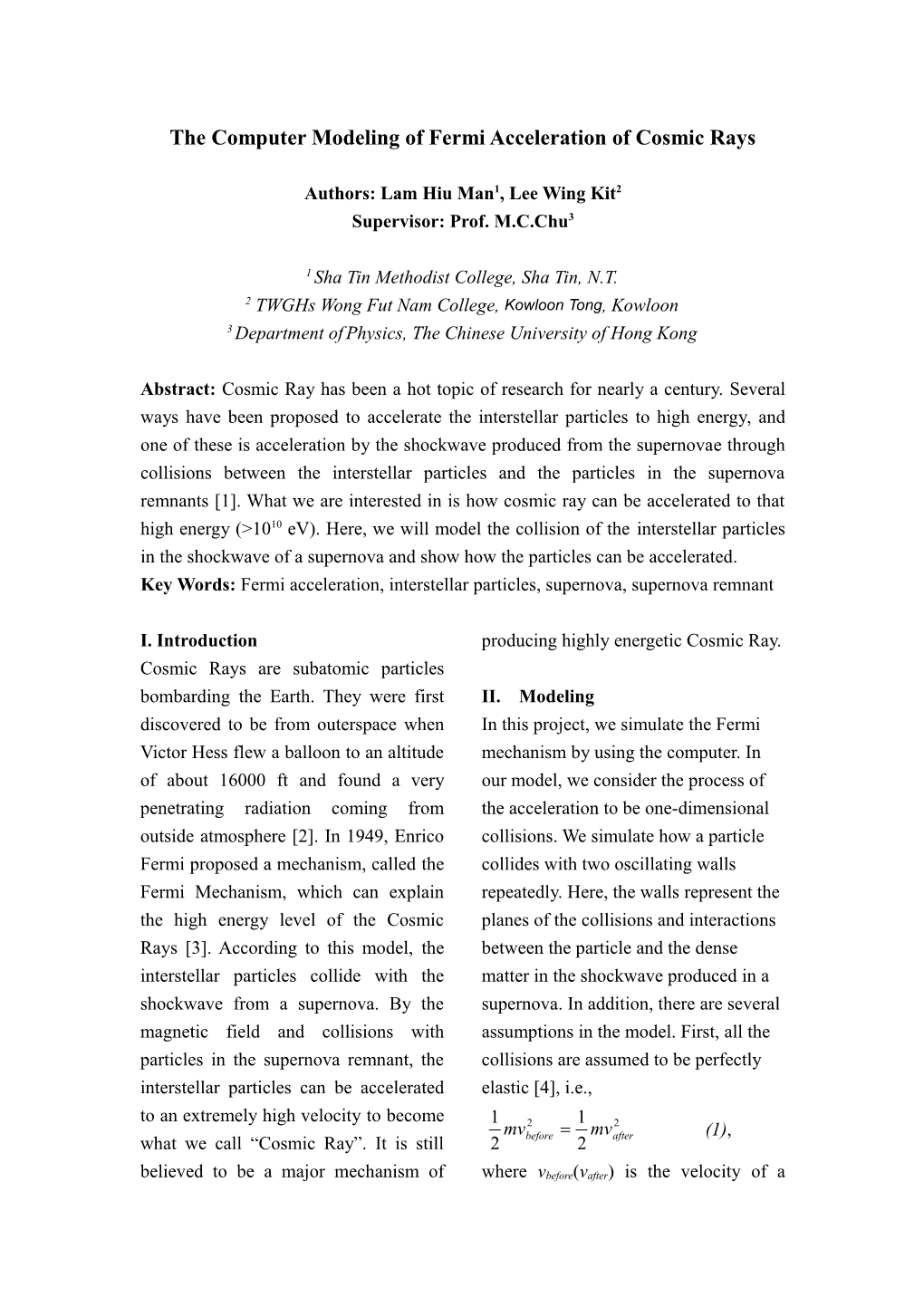 The Computer Modeling of Fermi Acceleration of Cosmic Ray