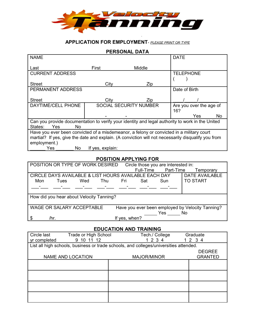 Employment Application - EMPO