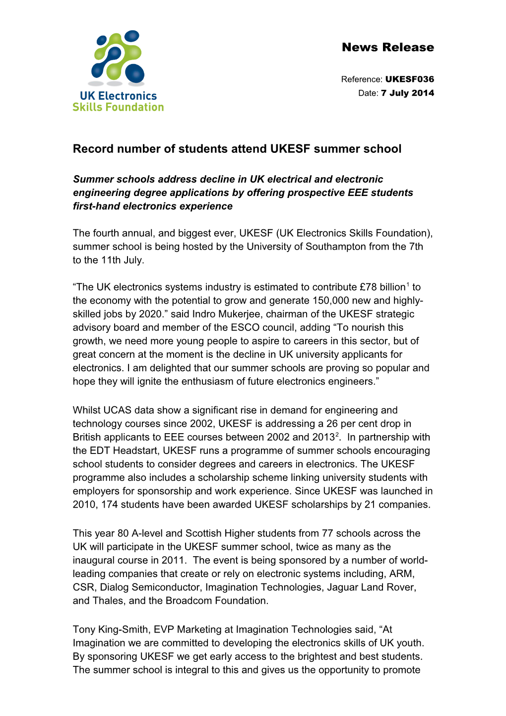Record Number of Students Attend UKESF Summer School