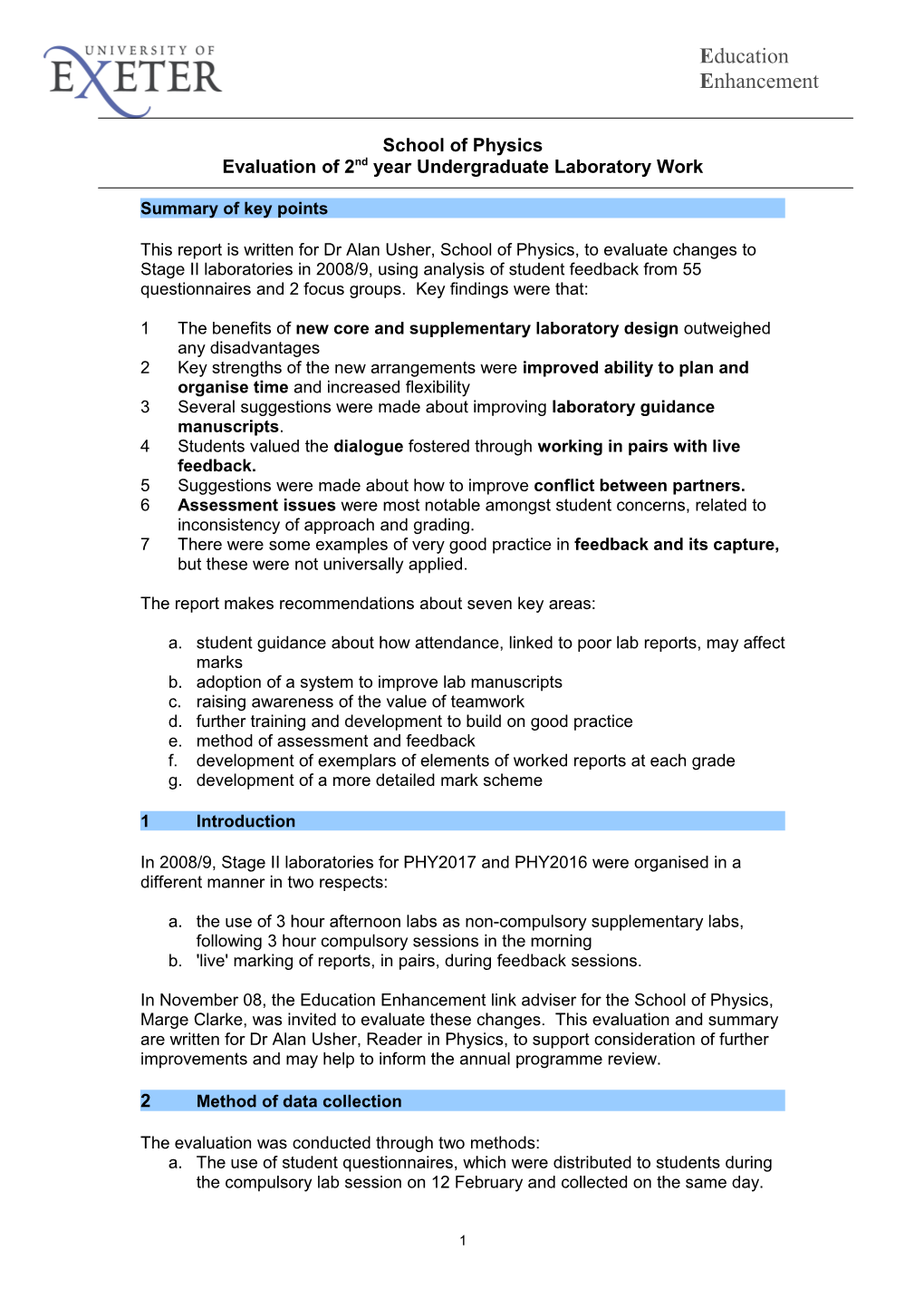 Evaluation of 2Nd Year Undergraduate Laboratory Work