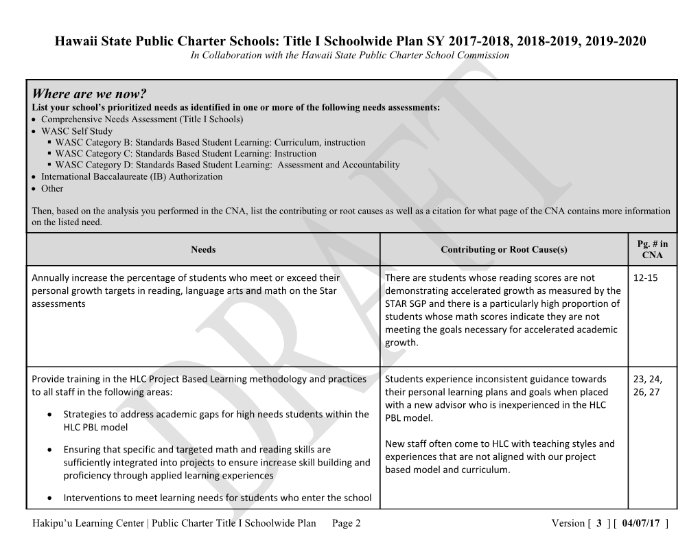 Hakipuu NCPCS Academic Plan (2017-20)