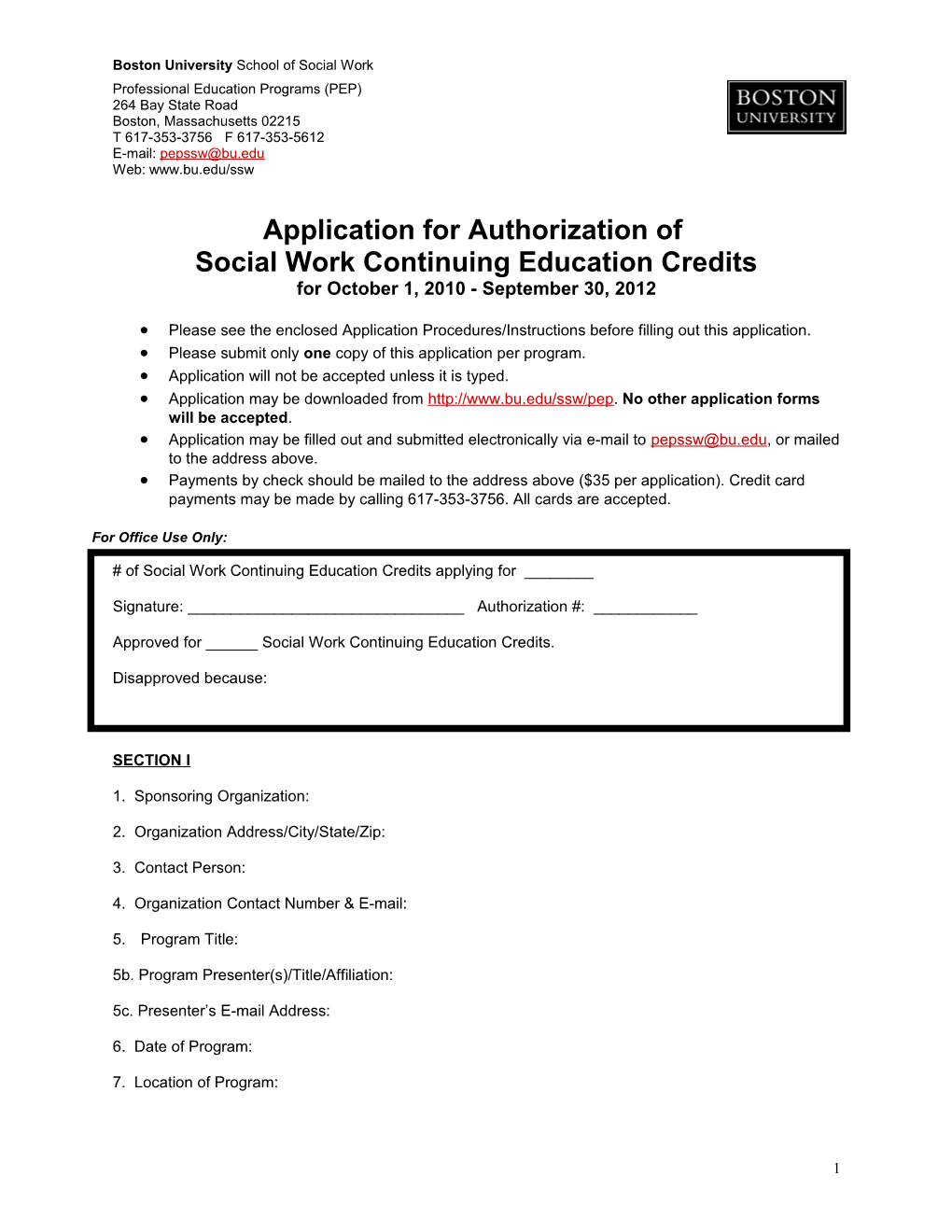 Application for Authorization of Category I
