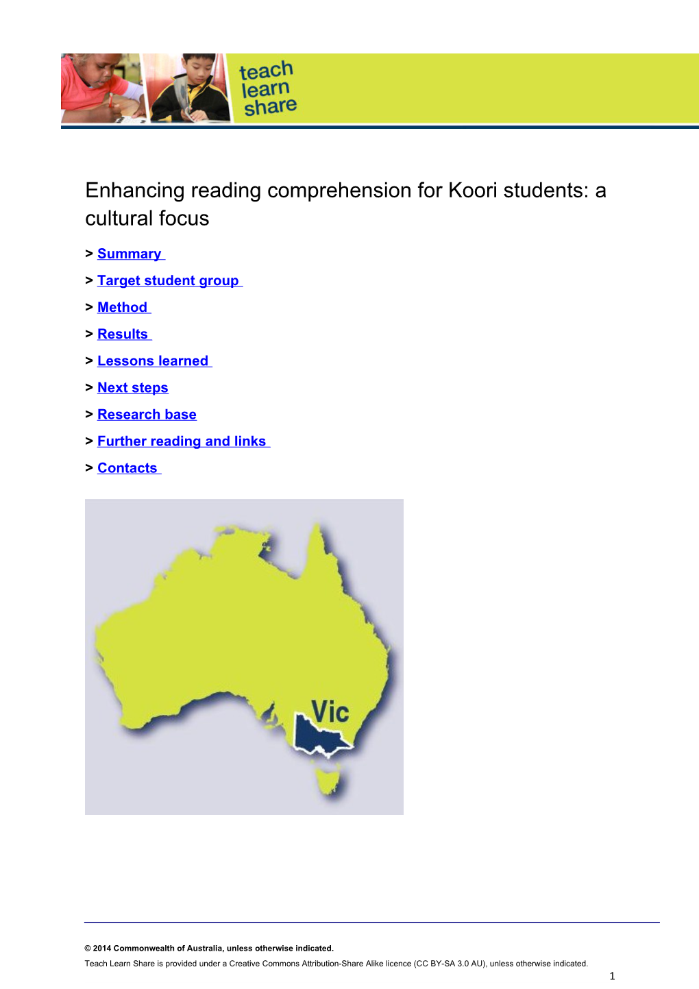 Enhancing Reading Comprehension for Koori Students: a Cultural Focus