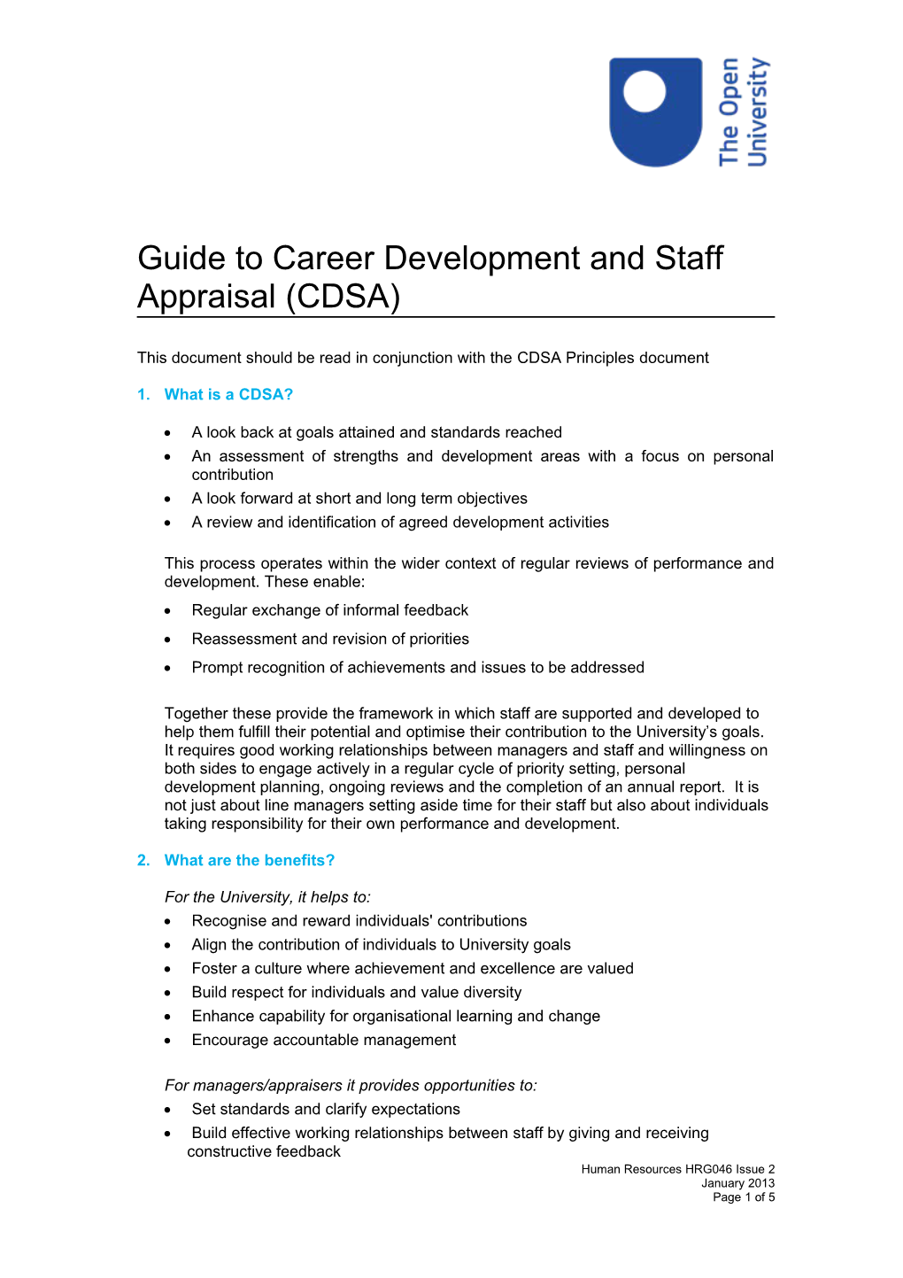 Guide to Career Development and Staff Appraisal (CDSA)