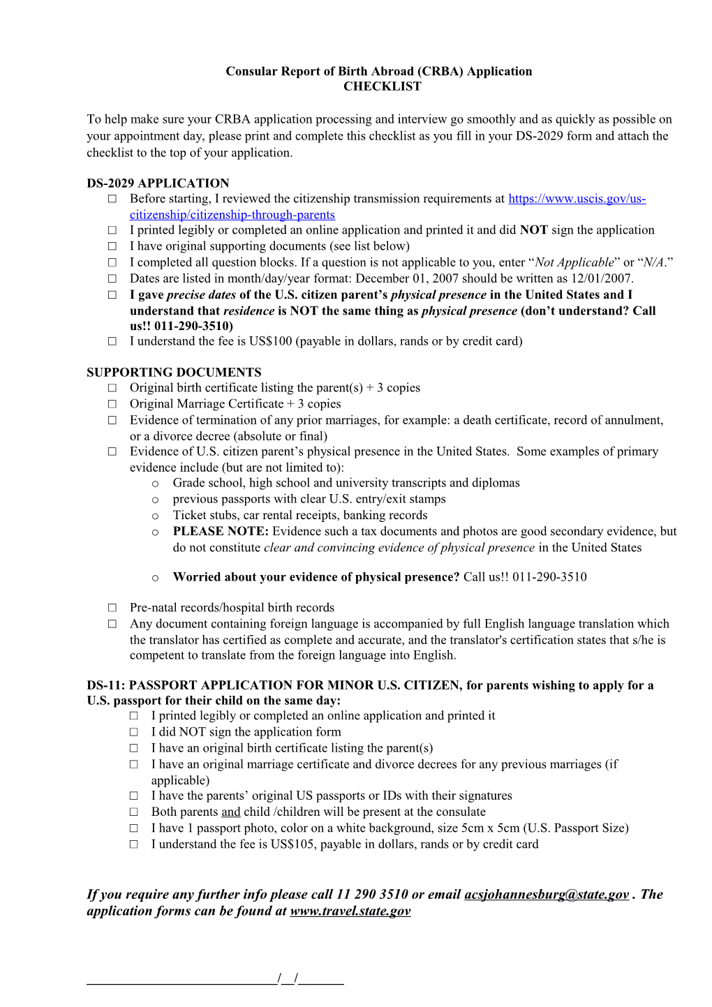 Consular Report of Birth Abroad (CRBA) Application