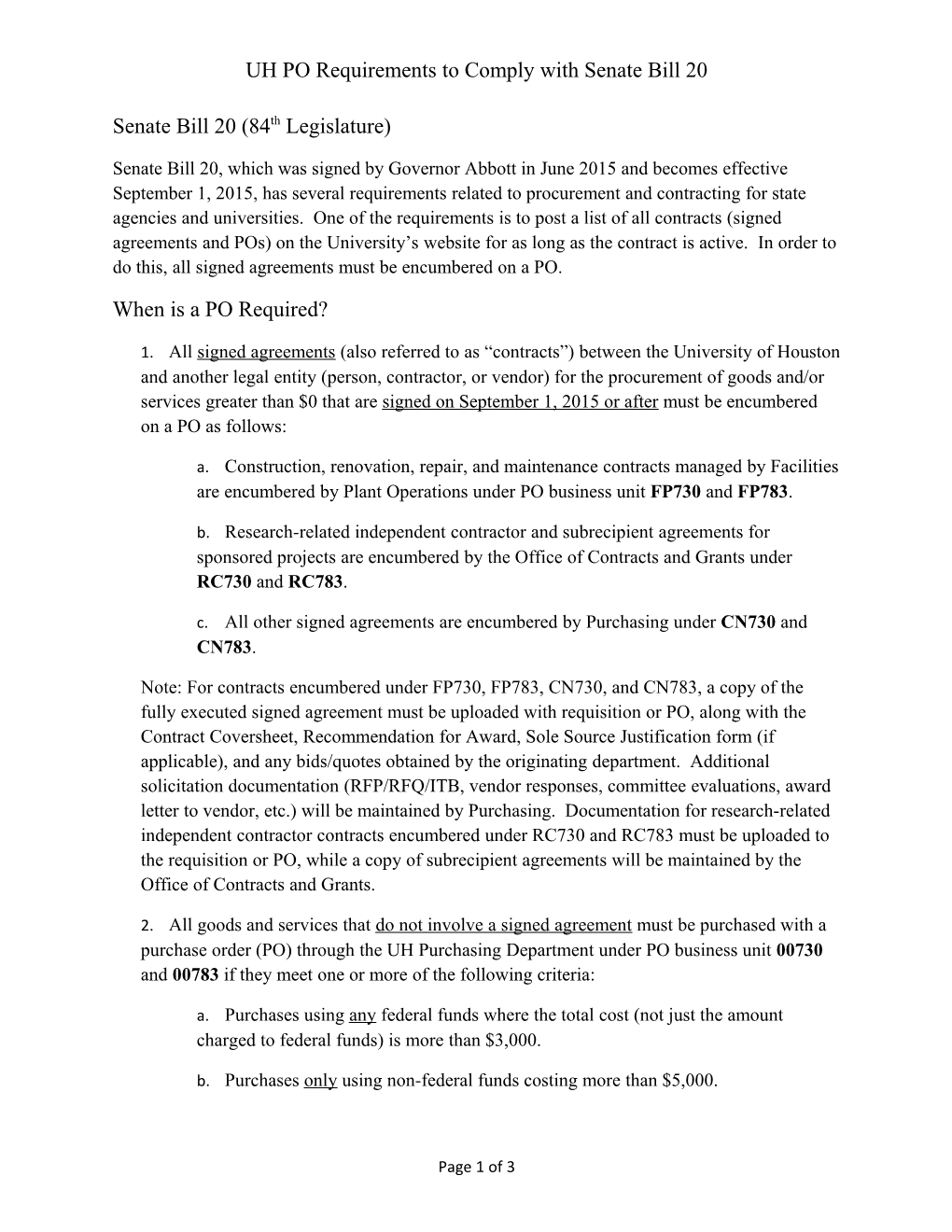 UHPO Requirements to Comply with Senate Bill 20