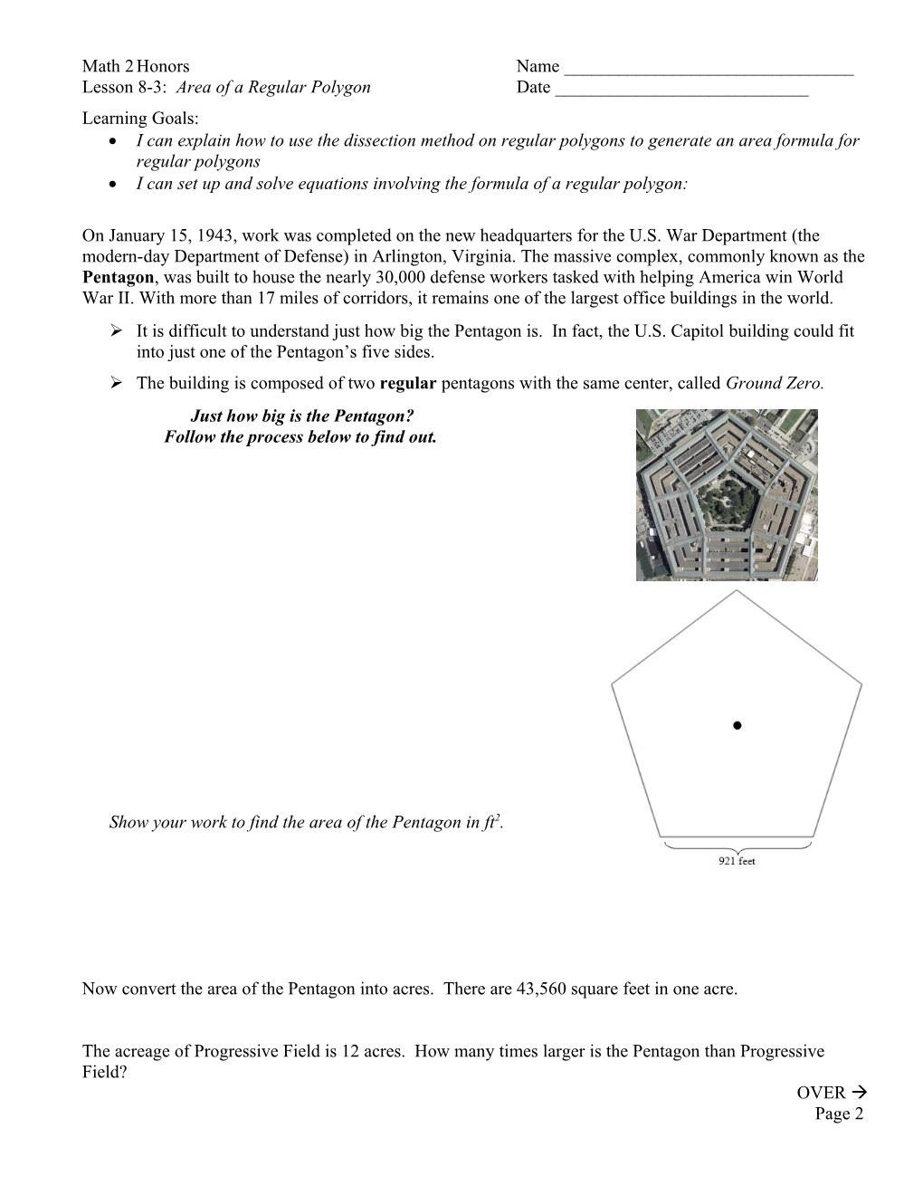Lesson 8-3: Area of a Regular Polygondate ______