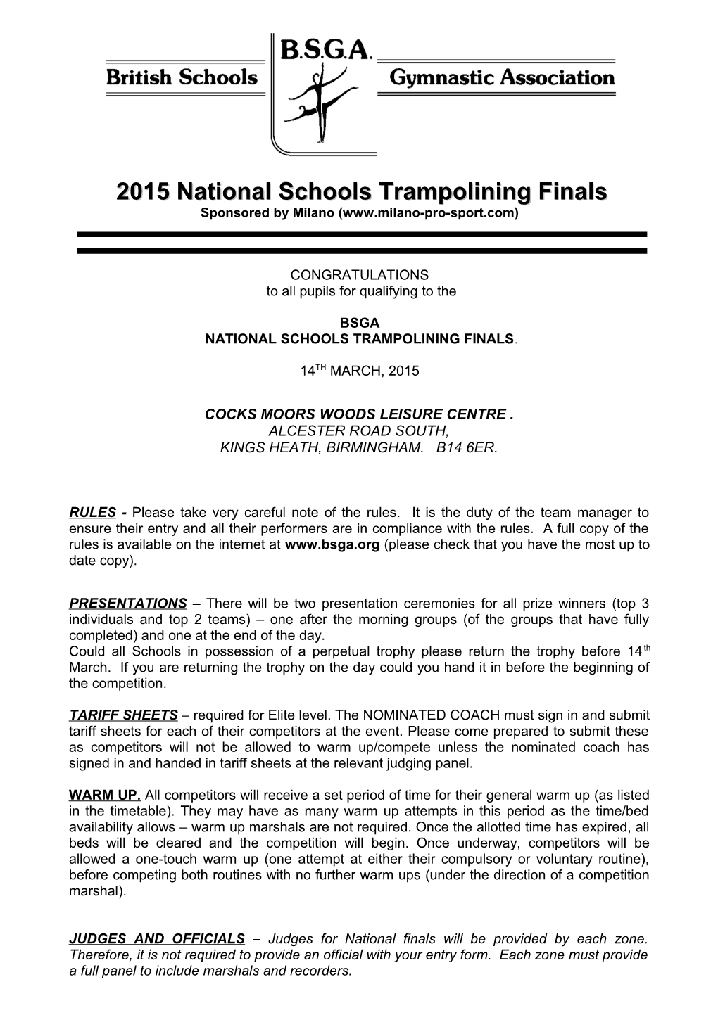 2015 National Schools Trampoliningfinals