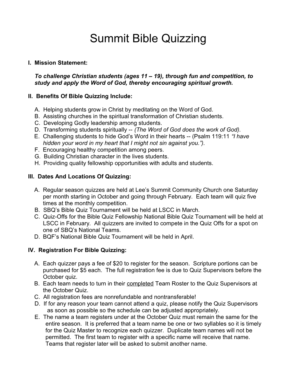 KCYFC Quizzing Rules