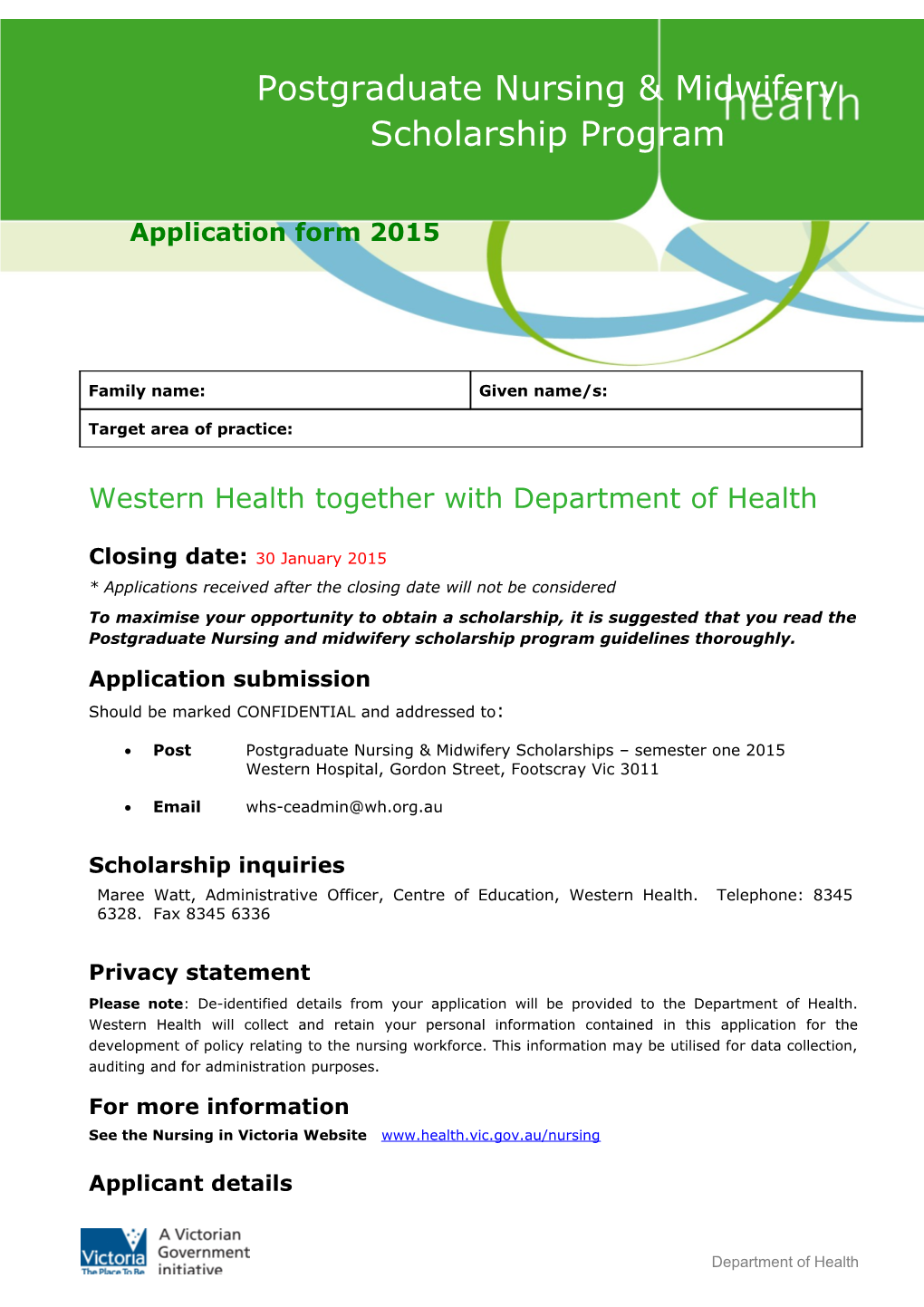 Western Health Together with Department of Health