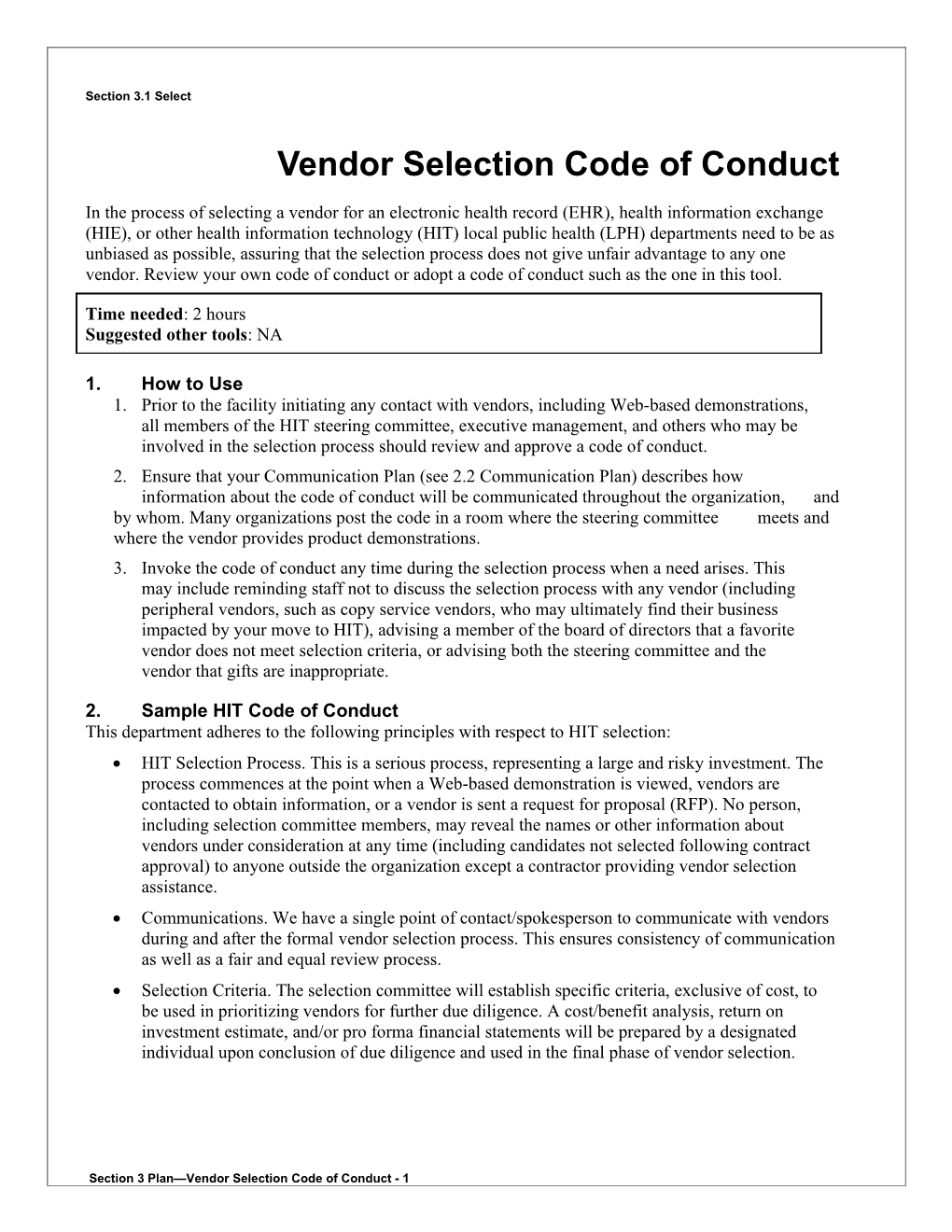 3 Vendor Selection Code of Conduct