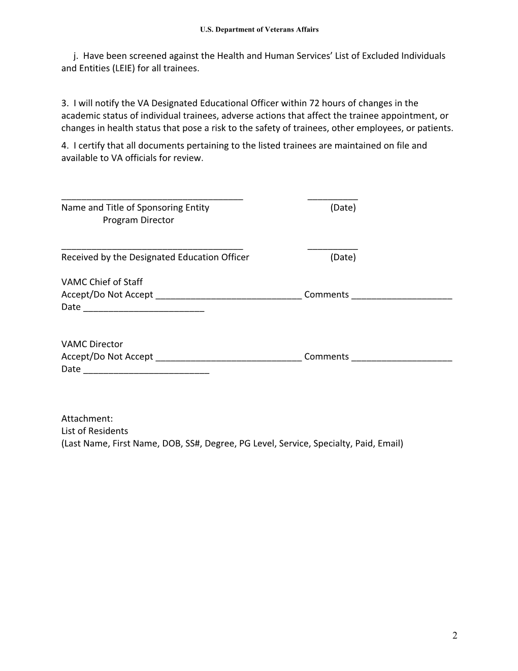Sample Appointment Letter for Clinical Trainees - U.S. Department of Veterans Affairs