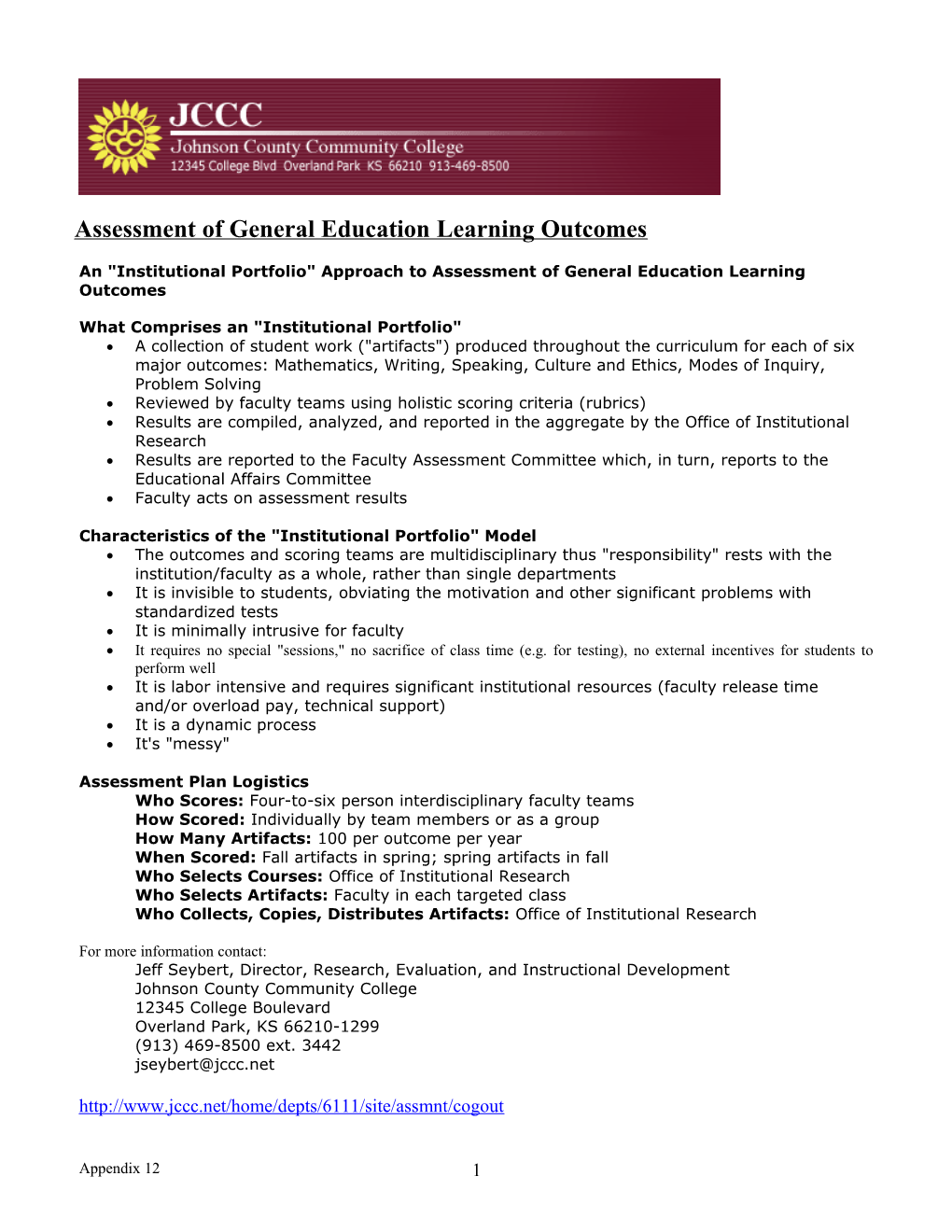 Assessment of General Education Learning Outcomes