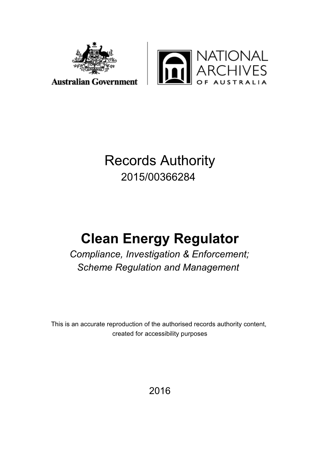 Clean Energy Regulator Records Authority 2015/00366284