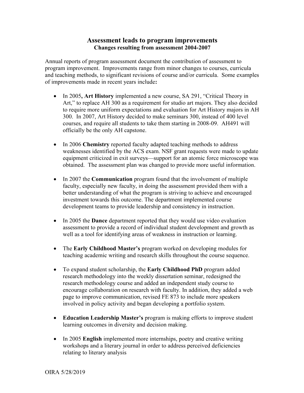 Changes Made As a Result of Assessment