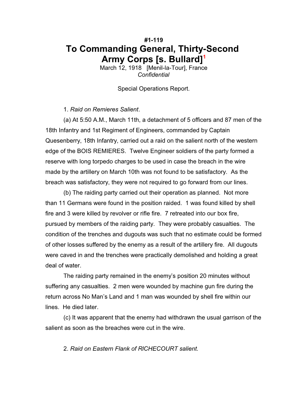 To Commanding General, Thirty-Second