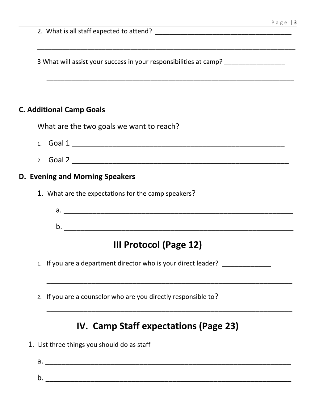 2019 Camp Staff Manual Overview