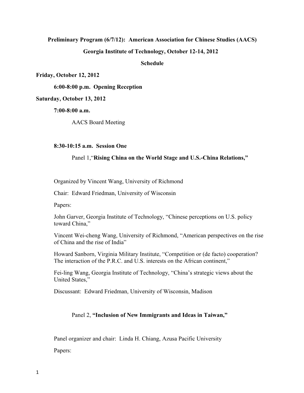 Preliminary Program (6/7/12): American Association for Chinese Studies (AACS)